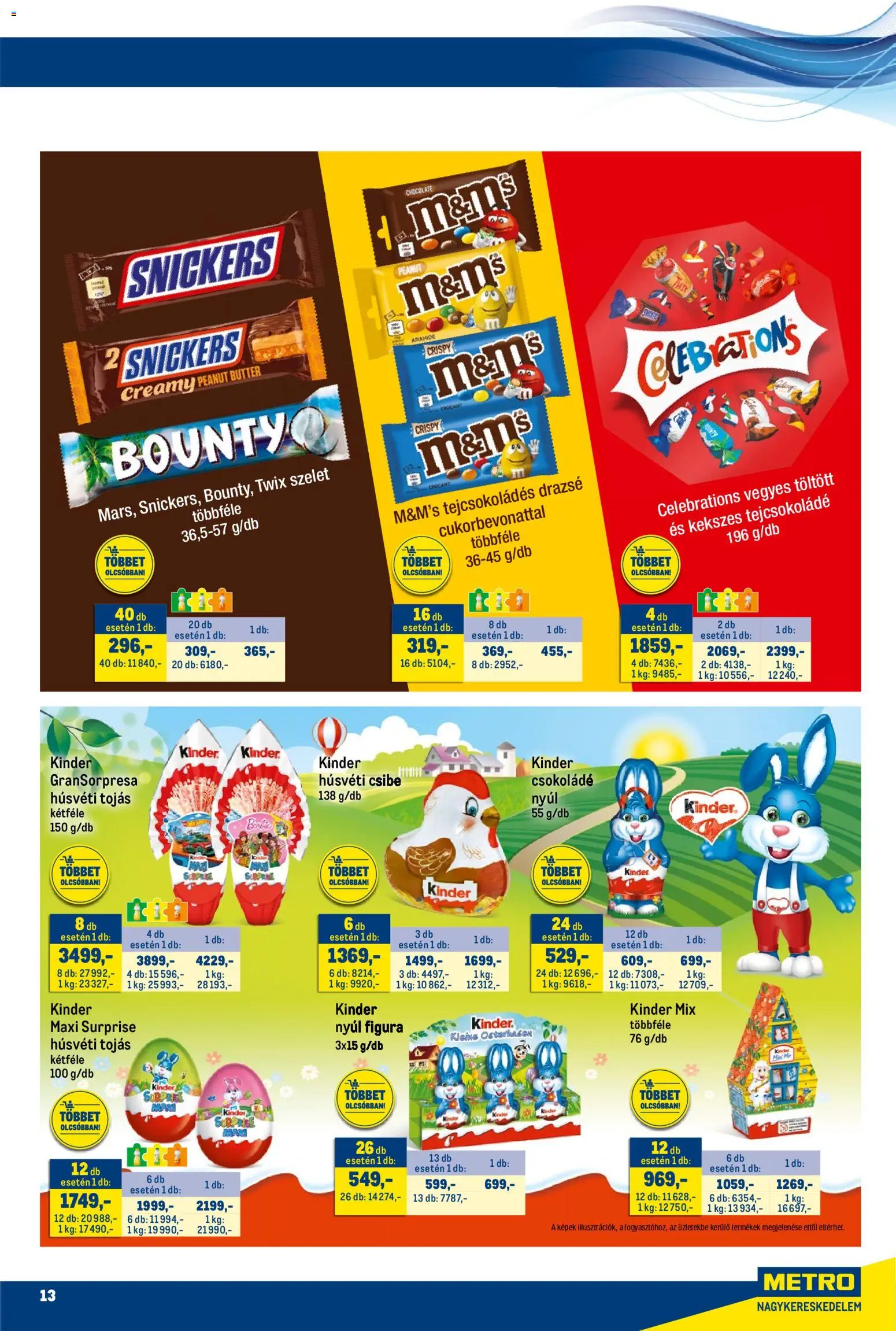 Metro akciós ujság - amely érvényes a következő dátumtól: 16.03.2026 | Oldal: 13 | Termékek: Tejcsokoládé, Snickers, Tojás, Csokoládé