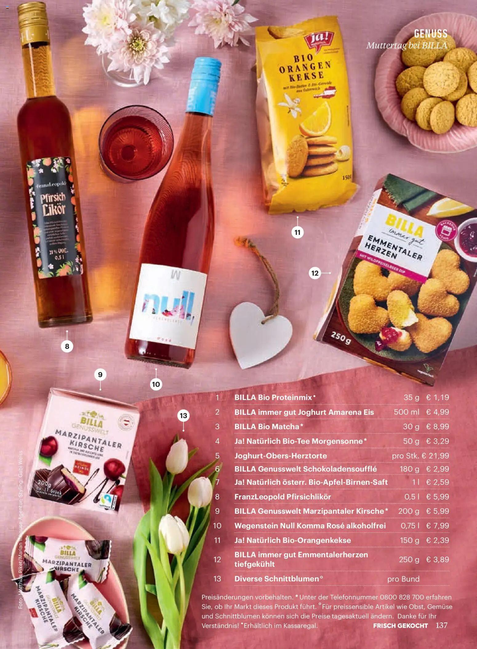 Billa Frisch Gekocht gültig ab 01.05.2026 | Seite: 137 | Produkte: Kekse, Gemüse, Pfirsich, Orangen