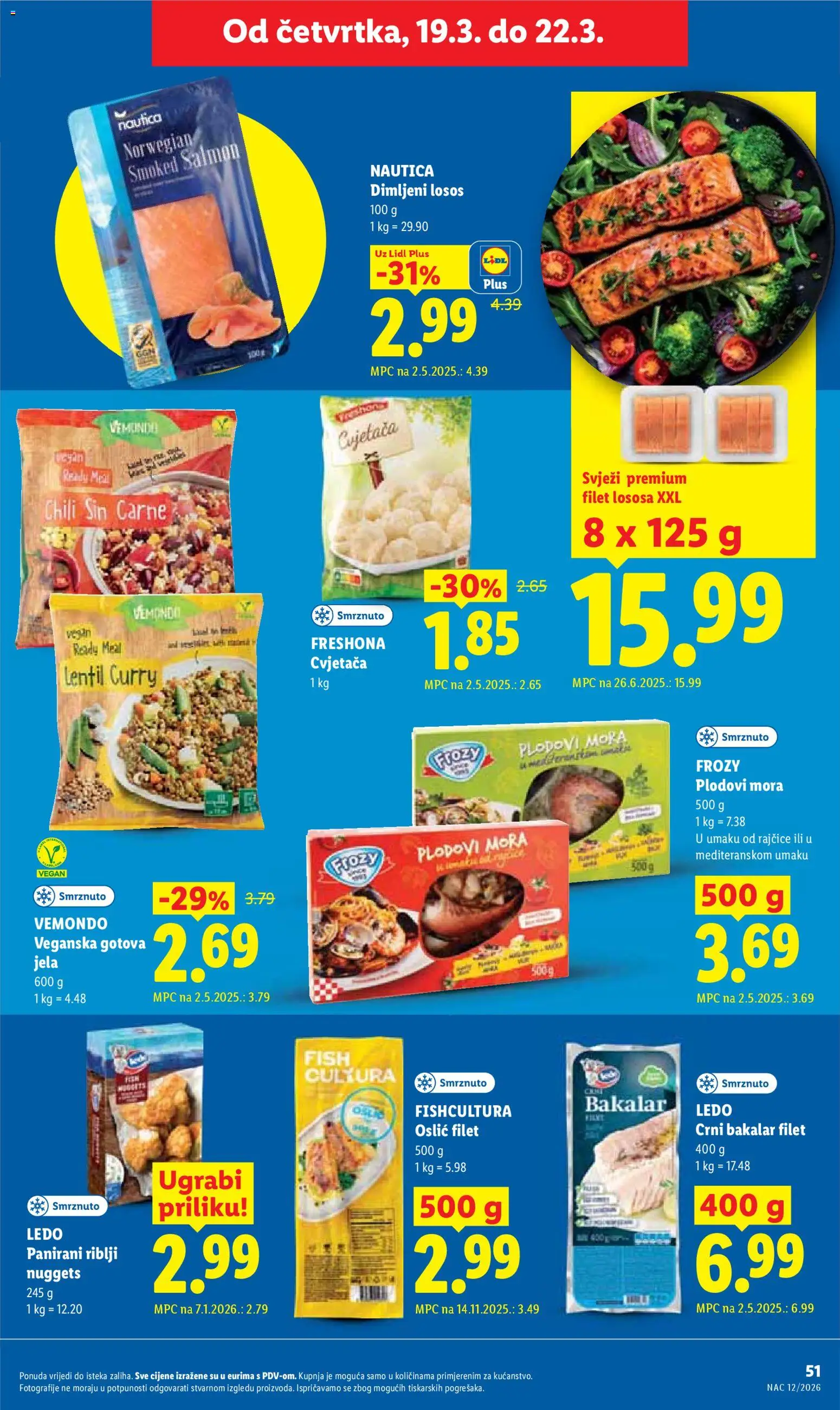 Lidl katalog | vrijedi od 16.03.2026 | Stranica: 51 | Proizvodi: Rajčice, Ledo, Losos, Oslić