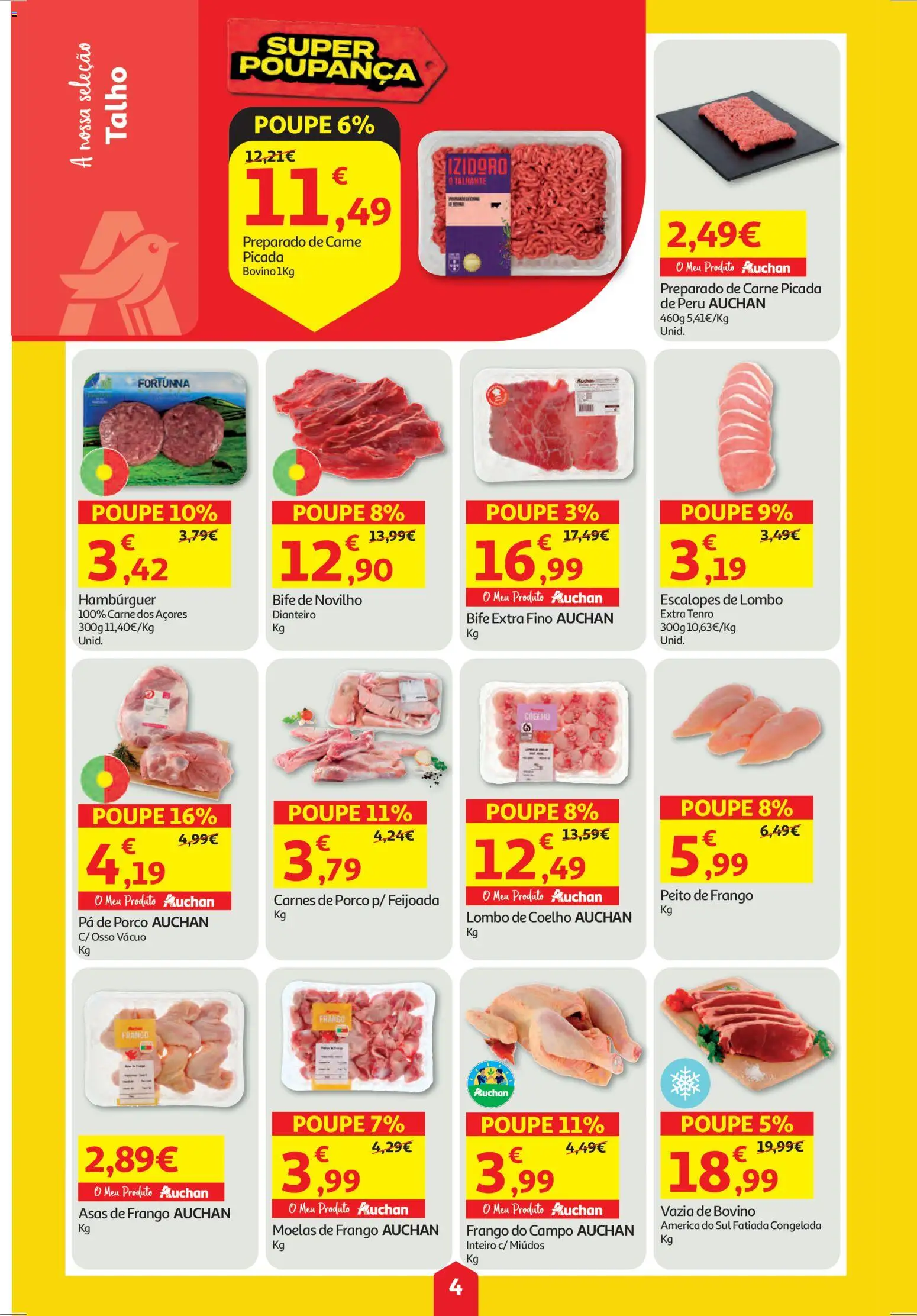 Auchan folheto │ válido de 30.10.2025 | Página: 4 | Produtos: Frango, Hambúrguer, Carne picada, Moelas