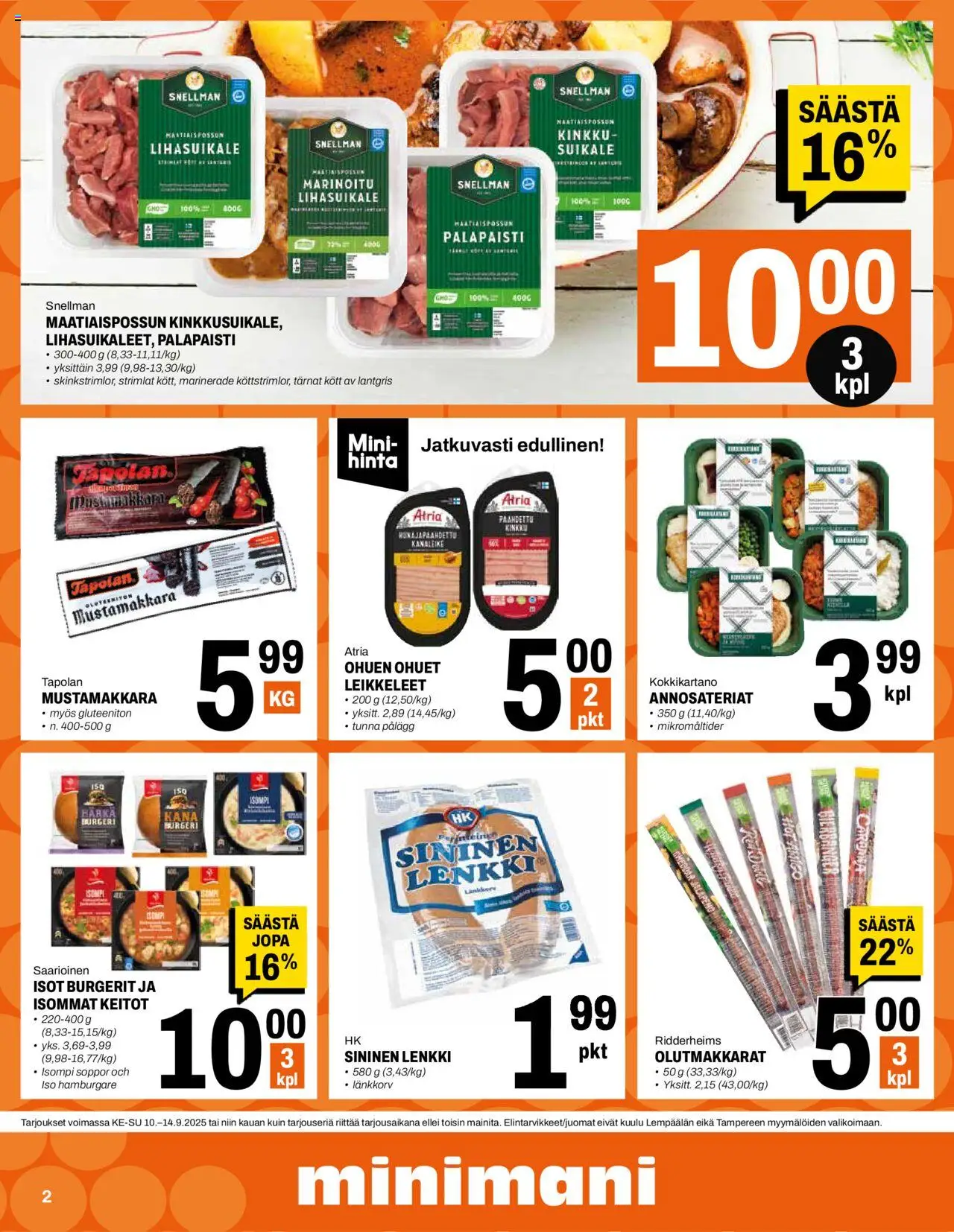 Minimani tarjoukset – voimassa 10.09.2025 alkaen | Sivu: 2 | Tuotteet: Kana, Kinkku