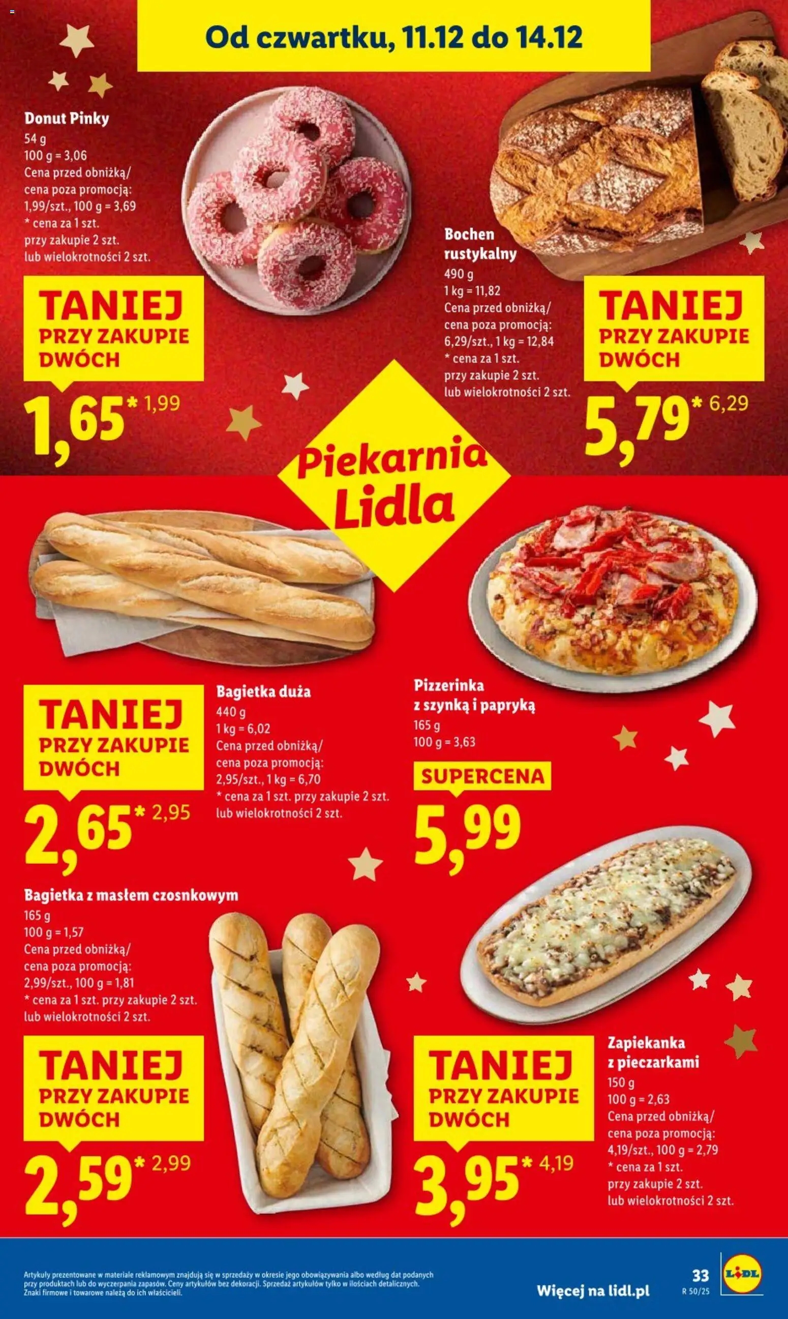 Lidl Gazetka od 11.12.2025 | Strona: 33 | Produkty: Piekarnia, Szynka, Donut, Pizza
