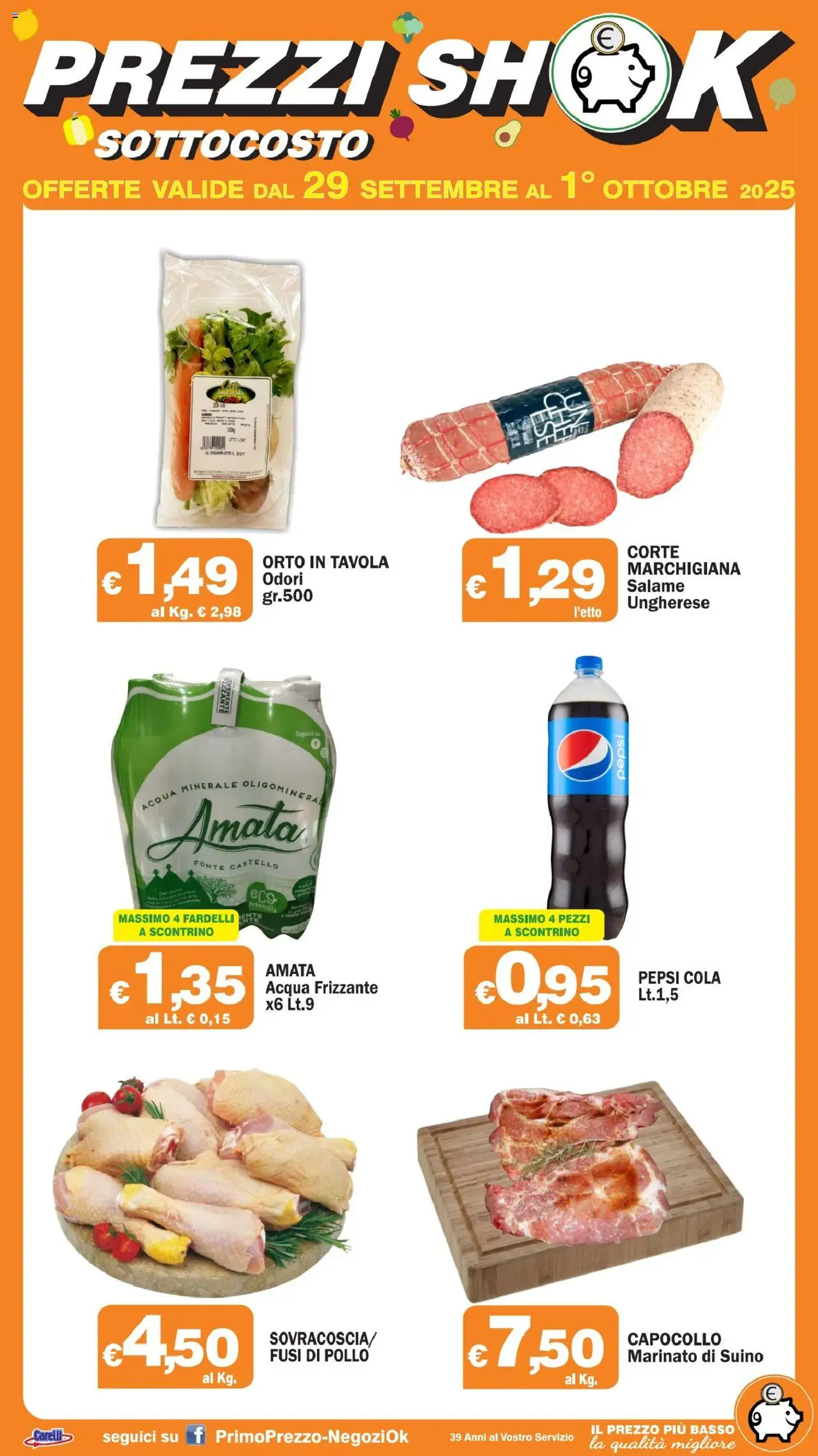 Volantino Primo Prezzo del 29.09.2025 | Pagina: 2 | Prodotti: Salame, Pollo, Acqua, Pepsi