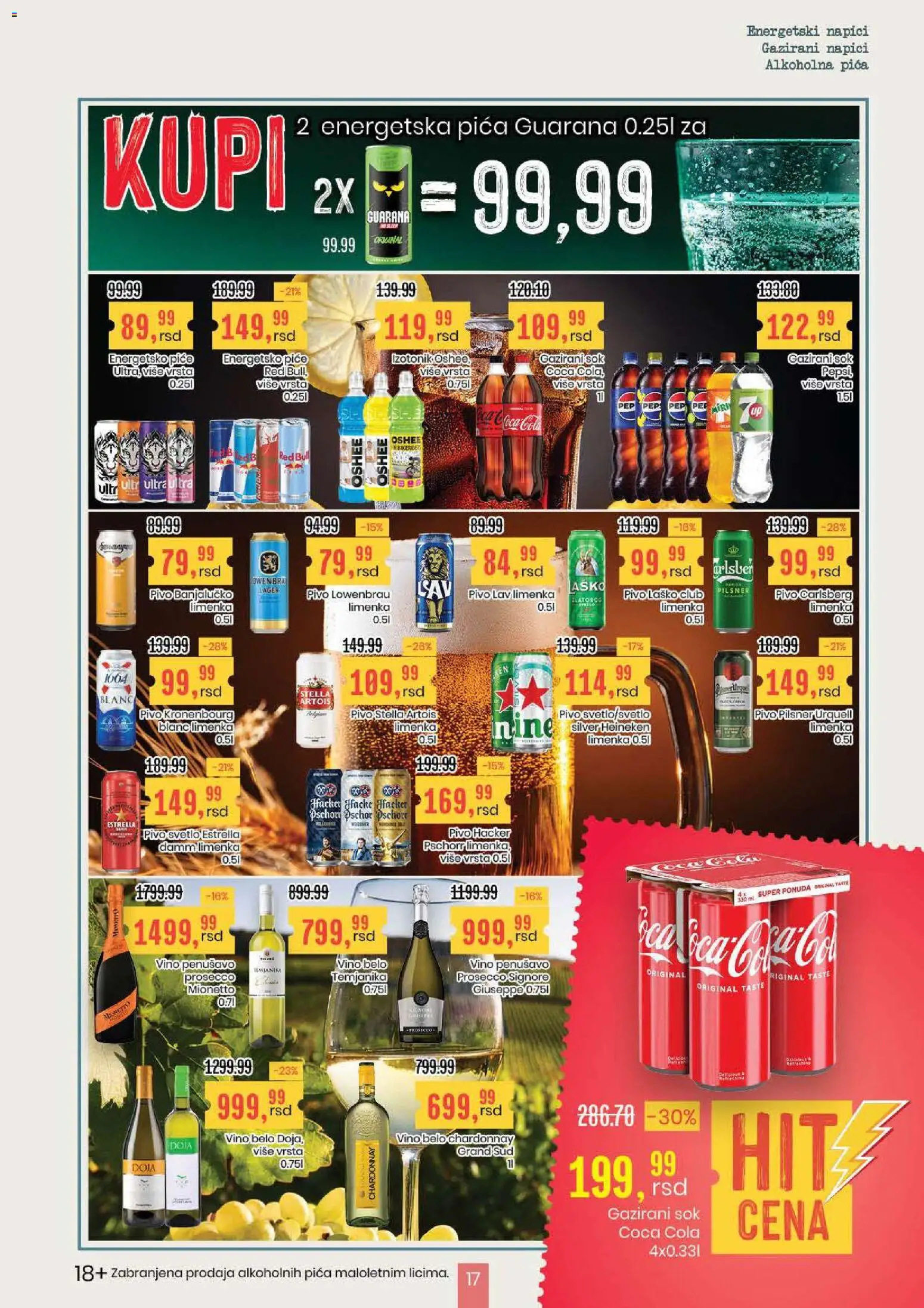 Aroma Market katalog - važi od 27.11.2025 | Strana: 17 | Proizvode: Coca Cola, Belo vino, Pica, Red Bull