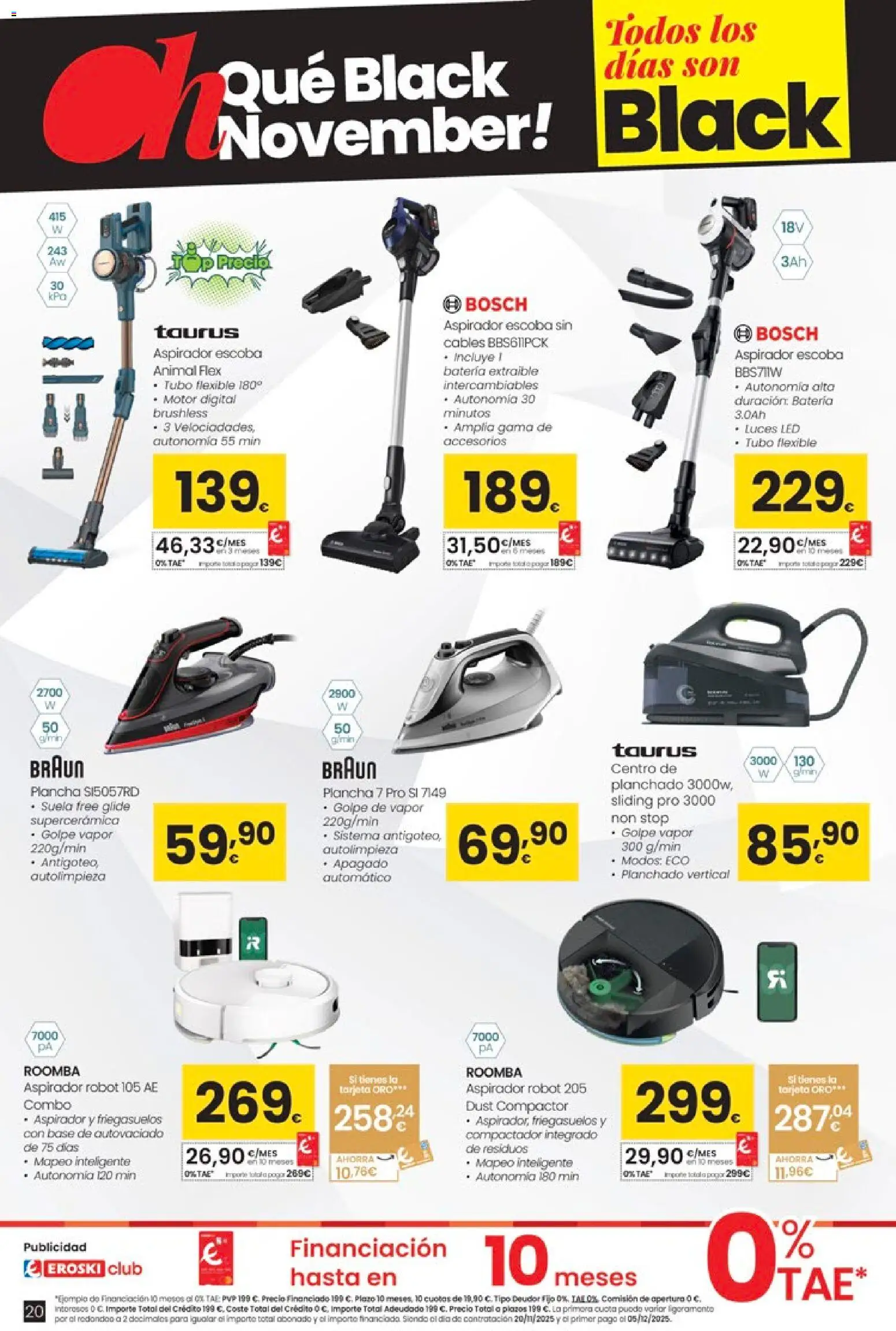 Eroski - Black Friday │ válido desde el 20.11.2025 | Página: 20 | Productos: Escoba, Plancha, Aspirador, Batería