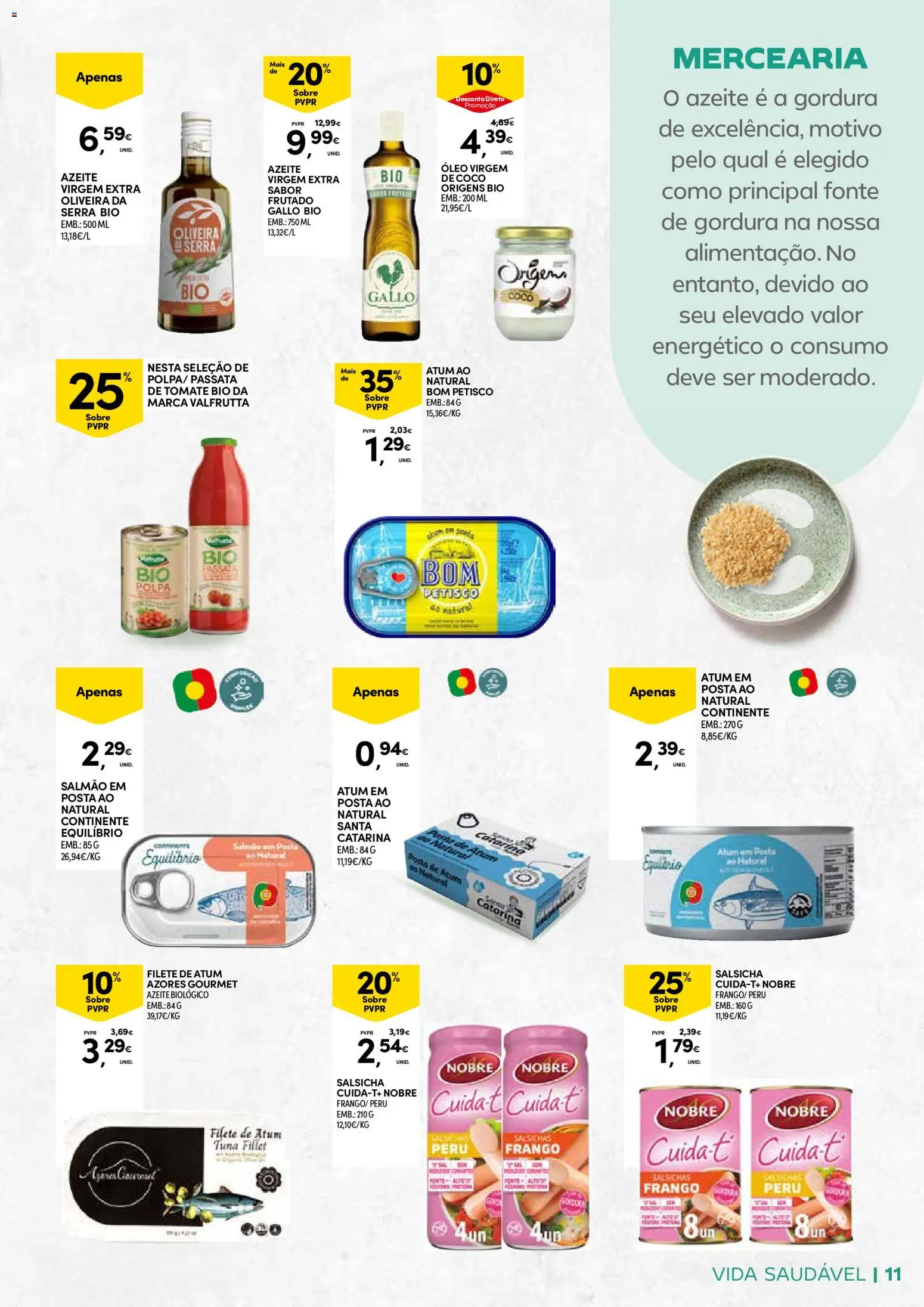 Continente - Açores: Vida Saudável │ válido de 20.01.2026 | Página: 11 | Produtos: Atum, Salsicha, Óleo, Tomate