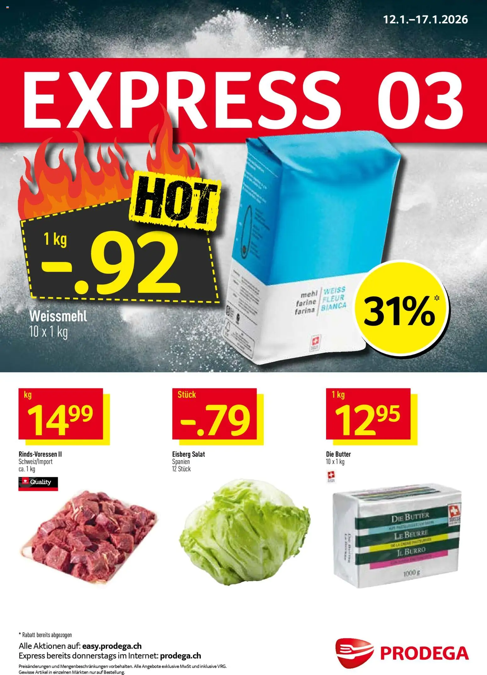 Prodega Aktionen – gültig ab 12.01.2026 | Seite: 1 | Produkte: Mehl, Butter, Salat