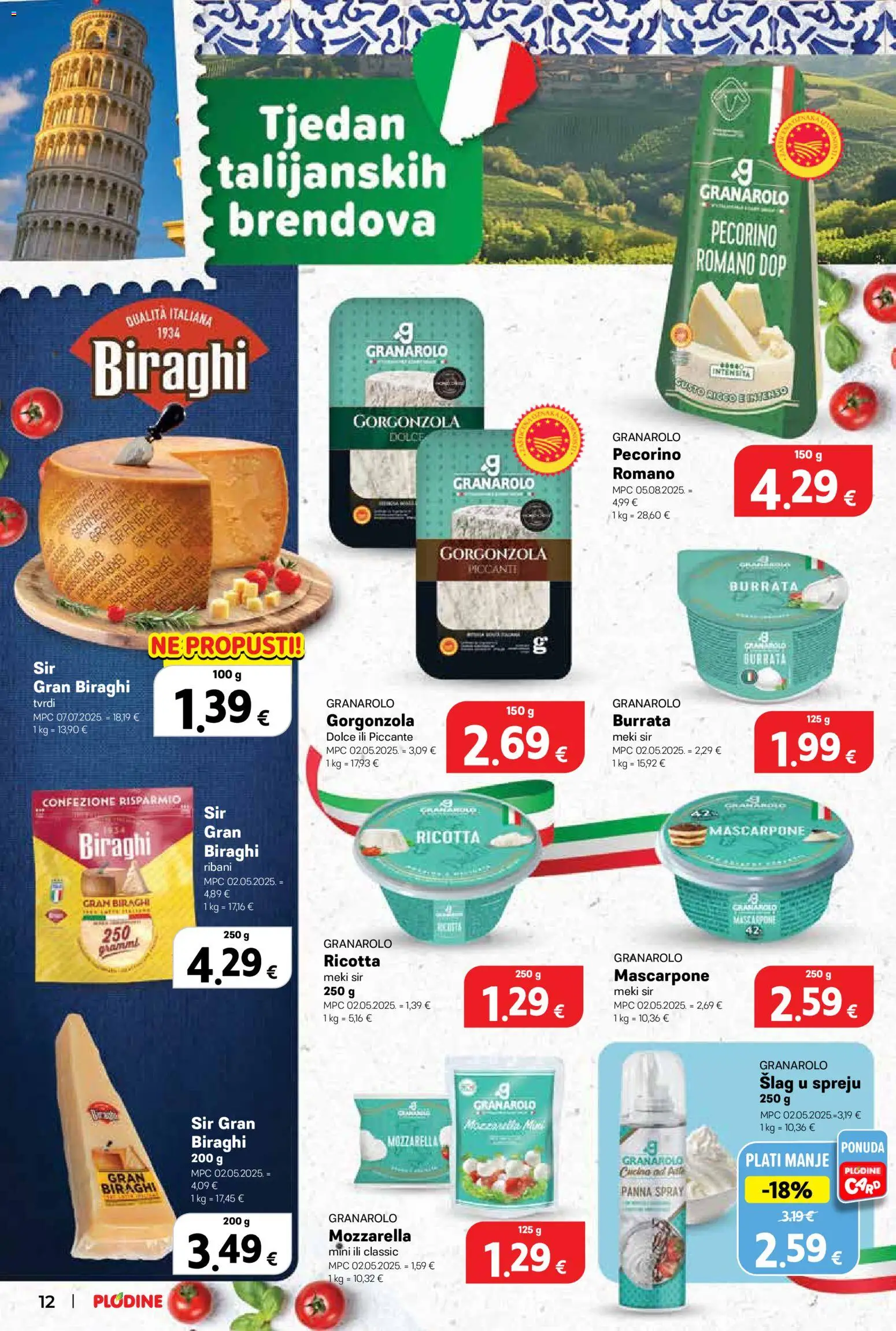 Plodine katalog | vrijedi od 05.11.2025 | Stranica: 12 | Proizvodi: Mozzarella, Mascarpone, Sir, Šlag