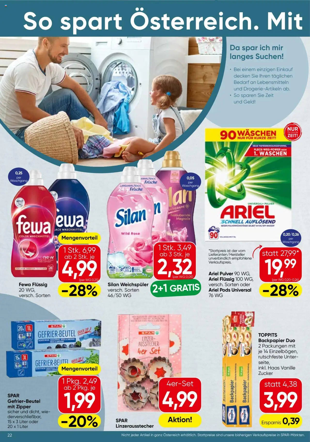 Spar Flugblatt - Steiermark gültig ab 09.10.2025 | Seite: 22 | Produkte: Wasser, Zucker, Weichspüler, Waschmittel