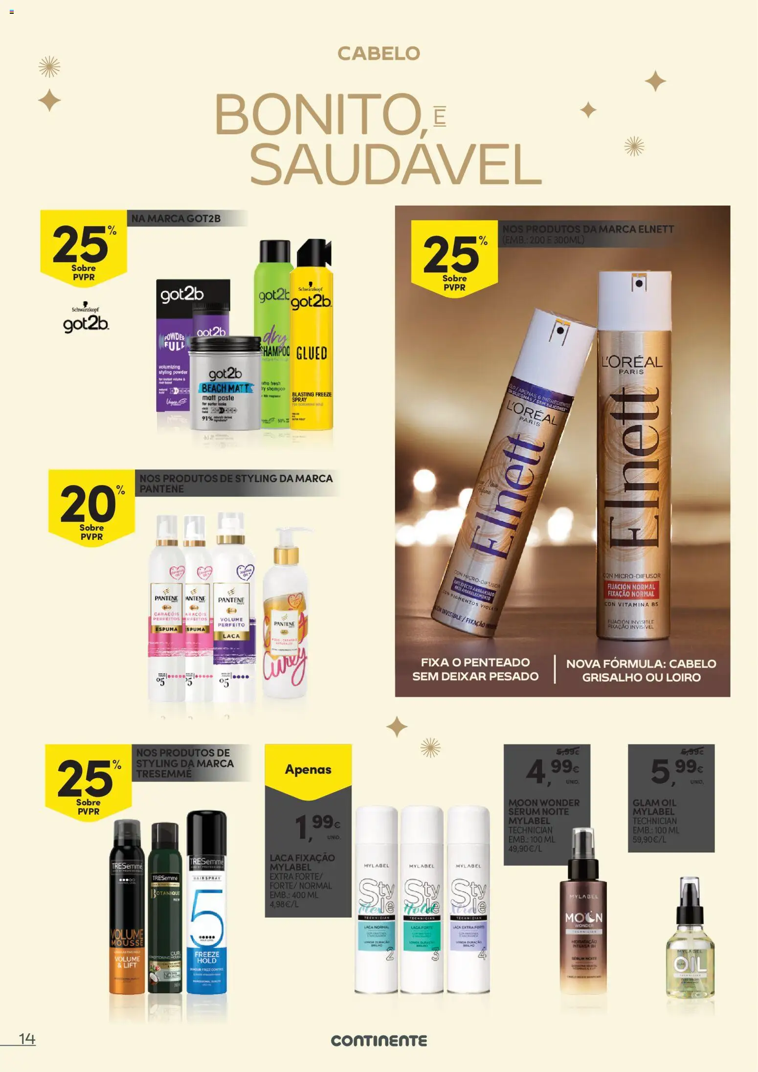 Continente - Festeje o Ano em beleza │ válido de 09.12.2025 | Página: 14 | Produtos: Shampoo, Sérum, Óleo, Creme
