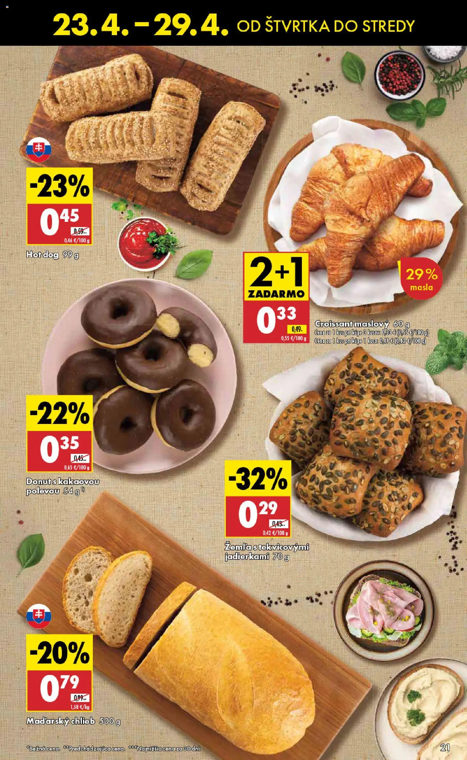 Nové Biedronka akcie – leták je platný od 23.04.2026 | Strana: 21 | Produkty: Chlieb, Donut, Croissant