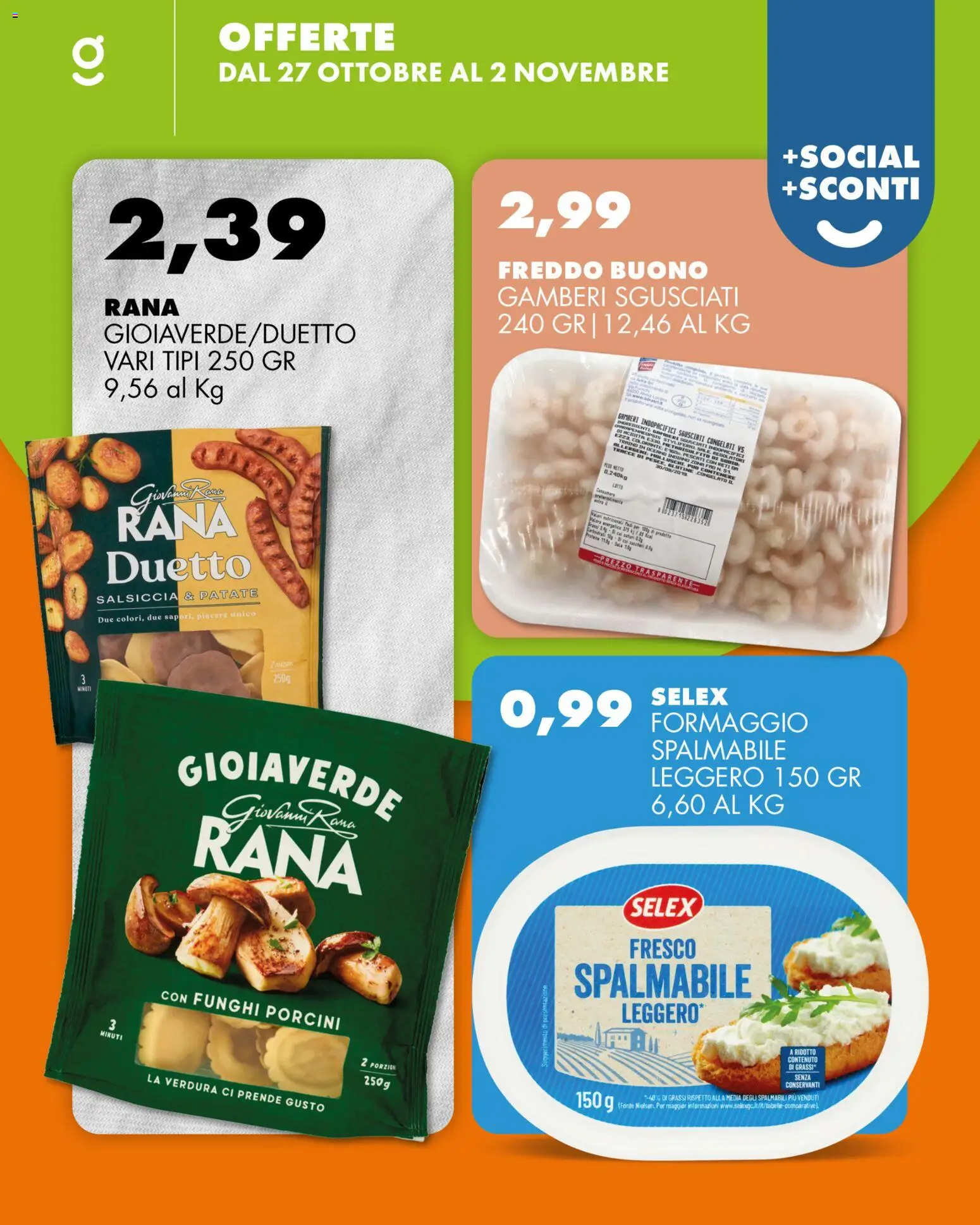 Volantino GECOP del 27.10.2025 | Pagina: 2 | Prodotti: Gamberi, Formaggio, Salsiccia, Funghi