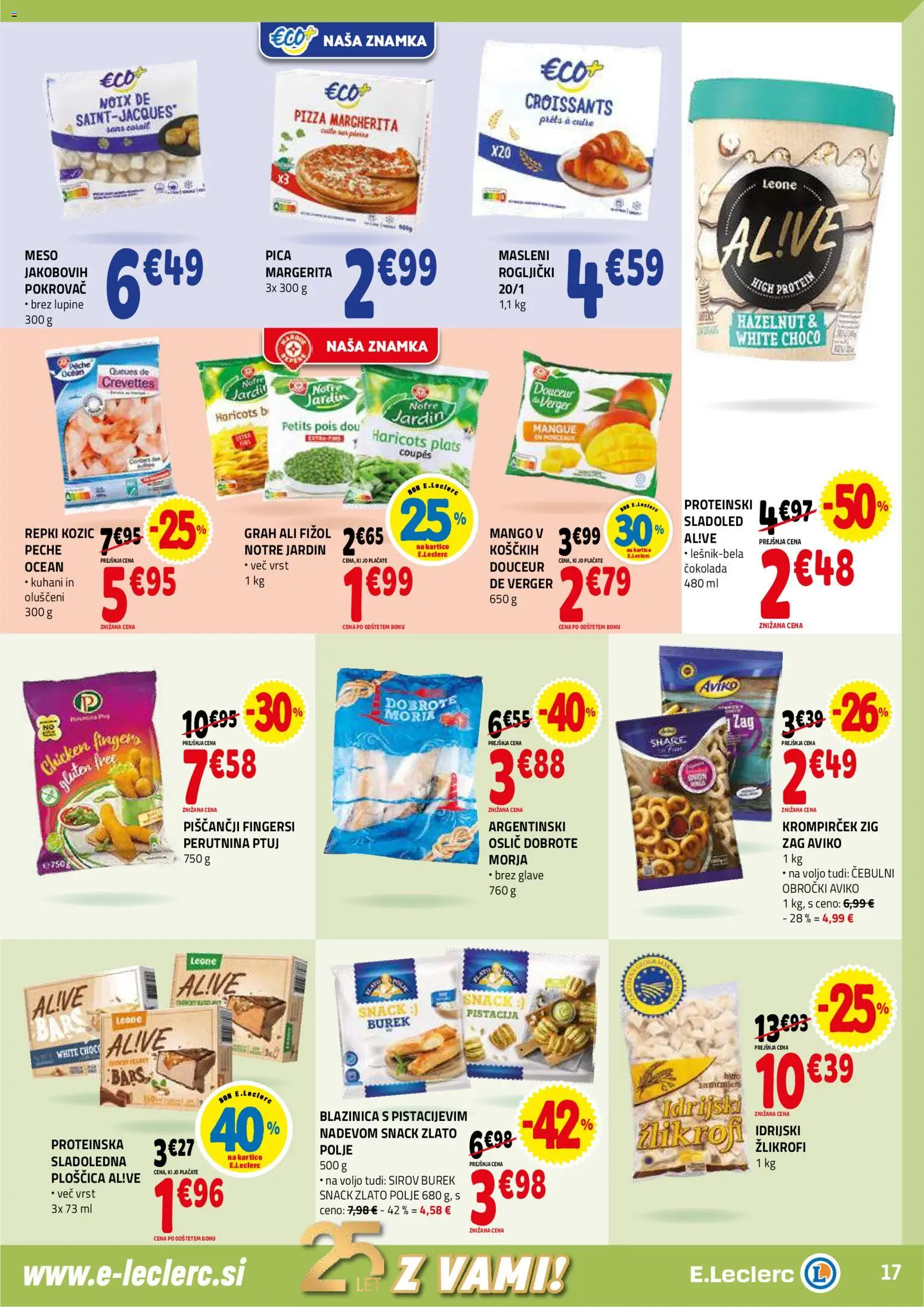 Novi E.leclerc katalog ponudbe – veljaven od 07.01.2026 | Stran: 17 | Izdelki: Oslič, Rogljički, Sladoled, Grah