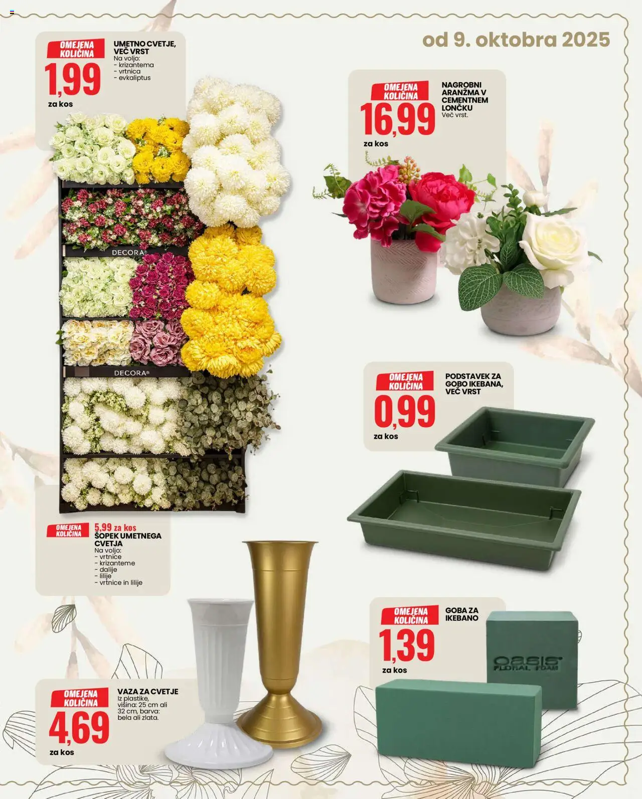 Novi Eurospin katalog ponudbe – veljaven od 09.10.2025 | Stran: 15 | Izdelki: Cvetje, Vaza, Goba, Barva
