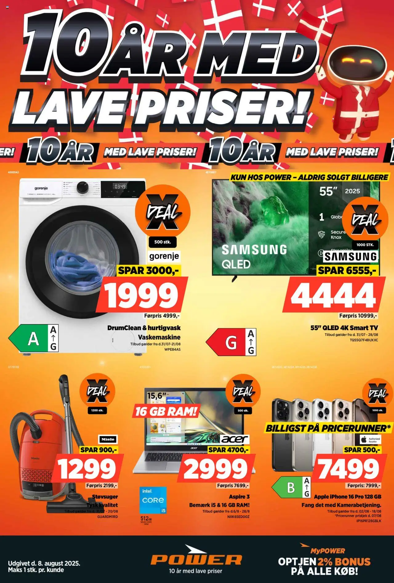Power Tilbudsavis gyldig fra 31.07.2025 | Side: 1 | Produkter: Smart TV, TV, Vaskemaskine, Støvsuger