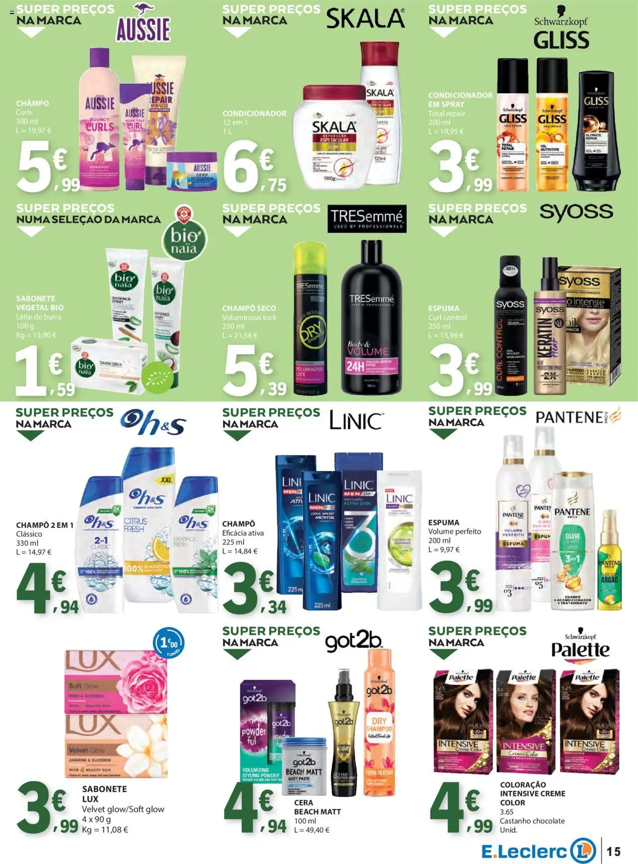 E.Leclerc - Folheto Moda e Beleza │ válido de 16.09.2025 | Página: 15 | Produtos: Condicionador, Sabonete, Cera, Chocolate