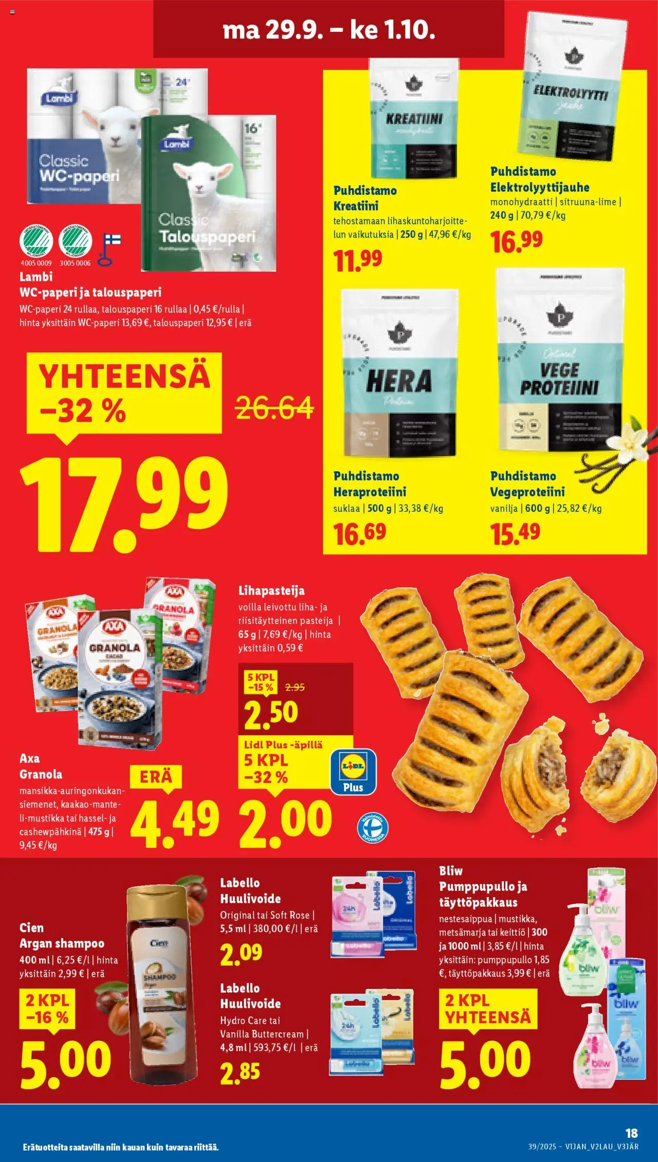 Lidl tarjoukset - Helsinki – voimassa 25.09.2025 alkaen | Sivu: 29 | Tuotteet: Shampoo, Keittiö, Suklaa, Granola