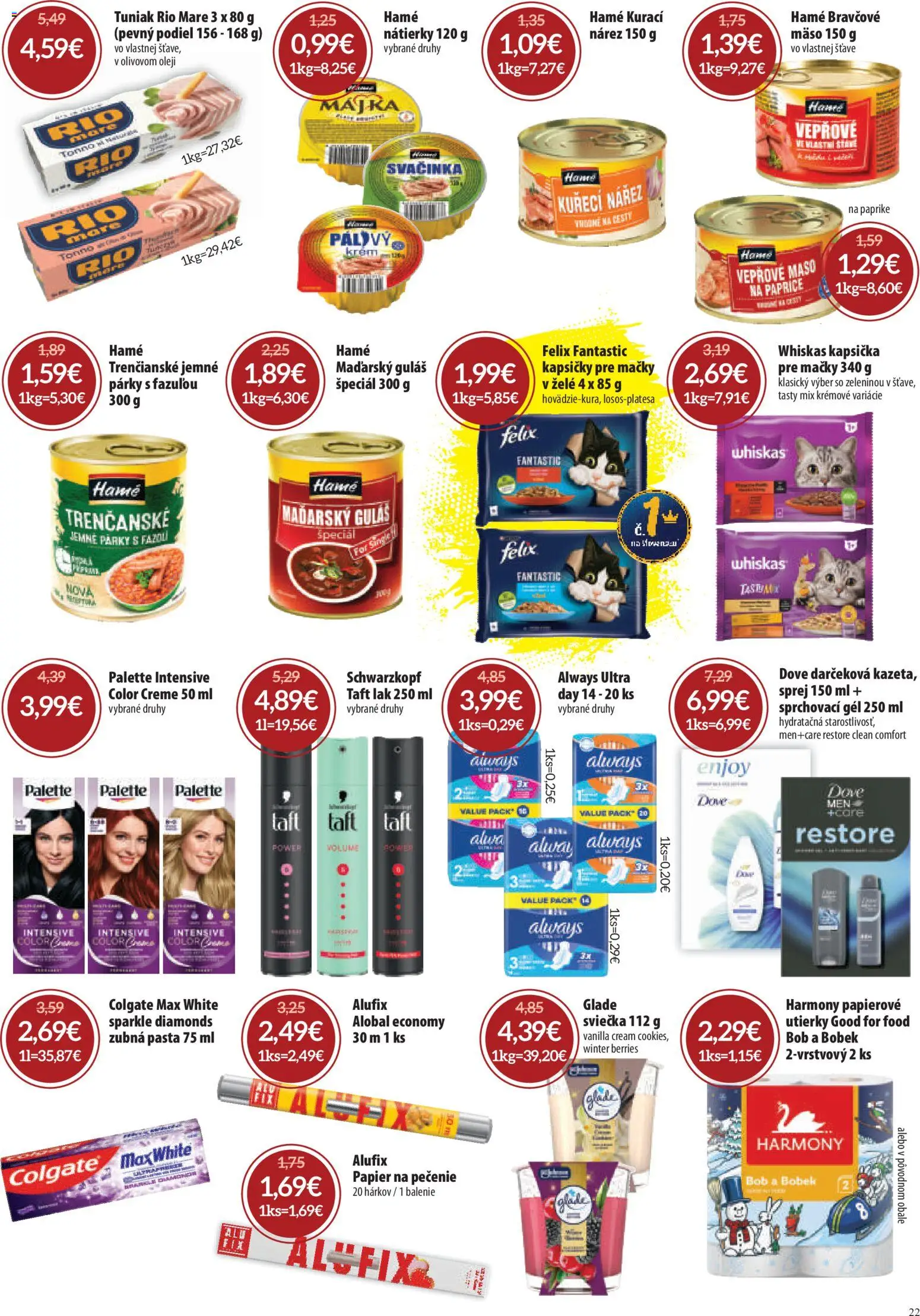 Nové Nitrazdroj akcie – leták je platný od 06.11.2025 | Strana: 22 | Produkty: Rio Mare, Zubná pasta, Whiskas, Krém