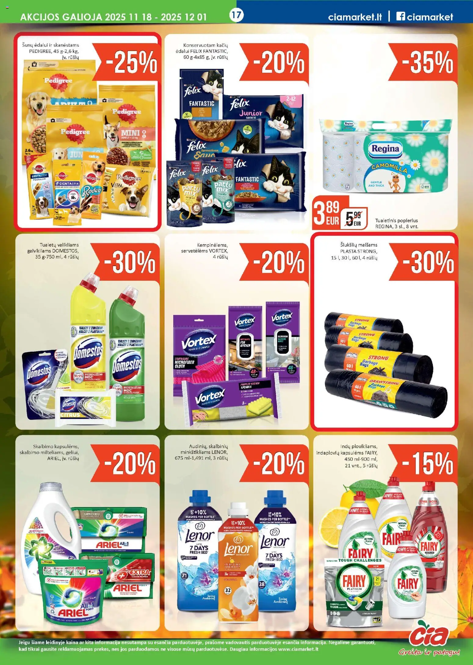 ČIA MARKET akcijos nuo 18.11.2025 | Puslapis: 17 | Prekių: Skalbimo milteliai, Indaplovių kapsulės, Tualetinis popierius