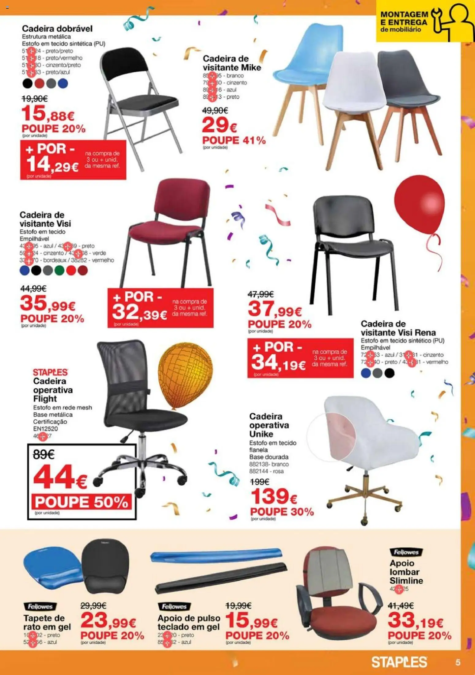 Staples - Festa das Cadeiras e Mobiliário │ válido de 06.11.2025 | Página: 5 | Produtos: Dourada, Teclado, Base, Cadeira