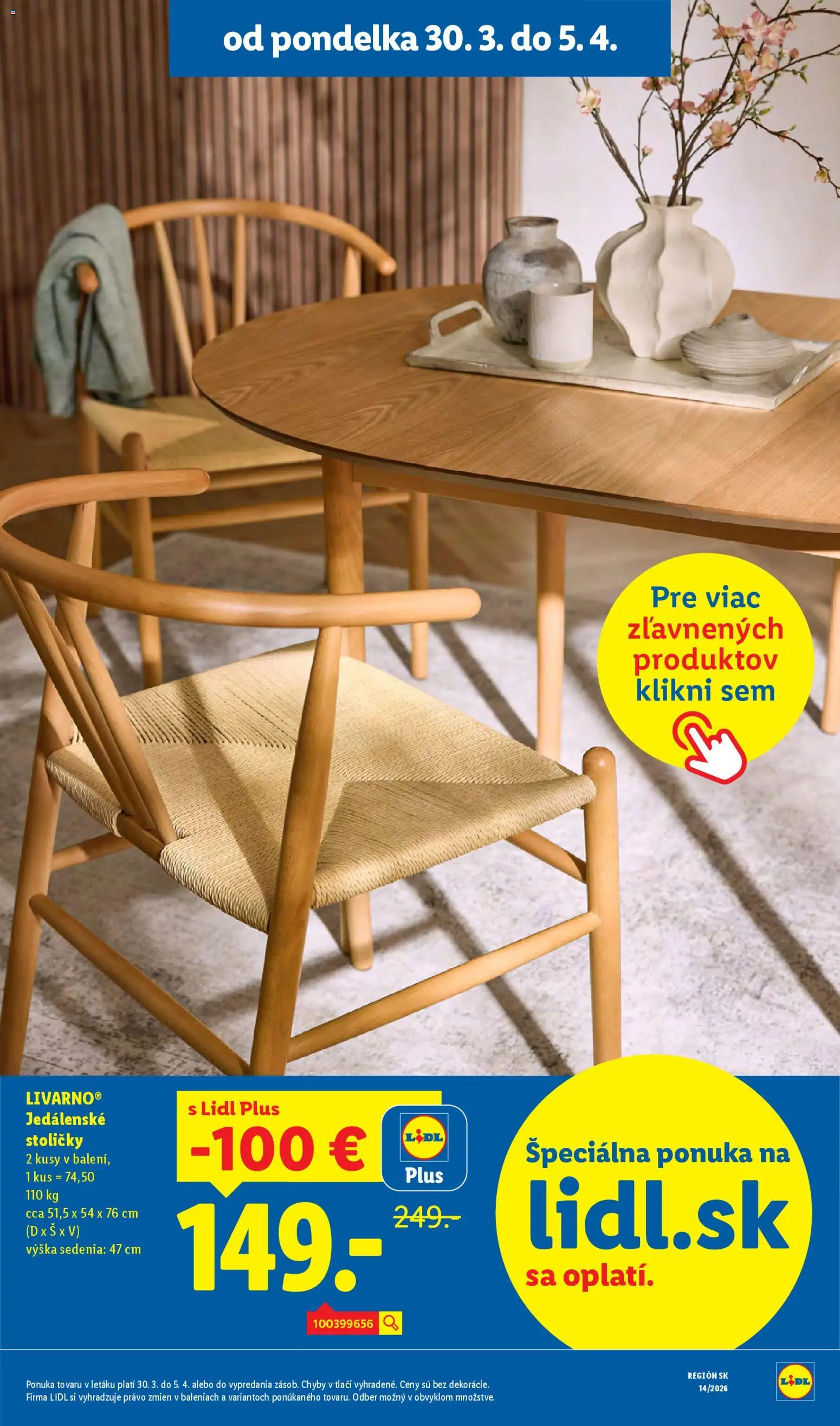 Nové Lidl akcie – leták je platný od 30.03.2026 | Strana: 71 | Produkty: Jedálenské stoličky, Stoličky