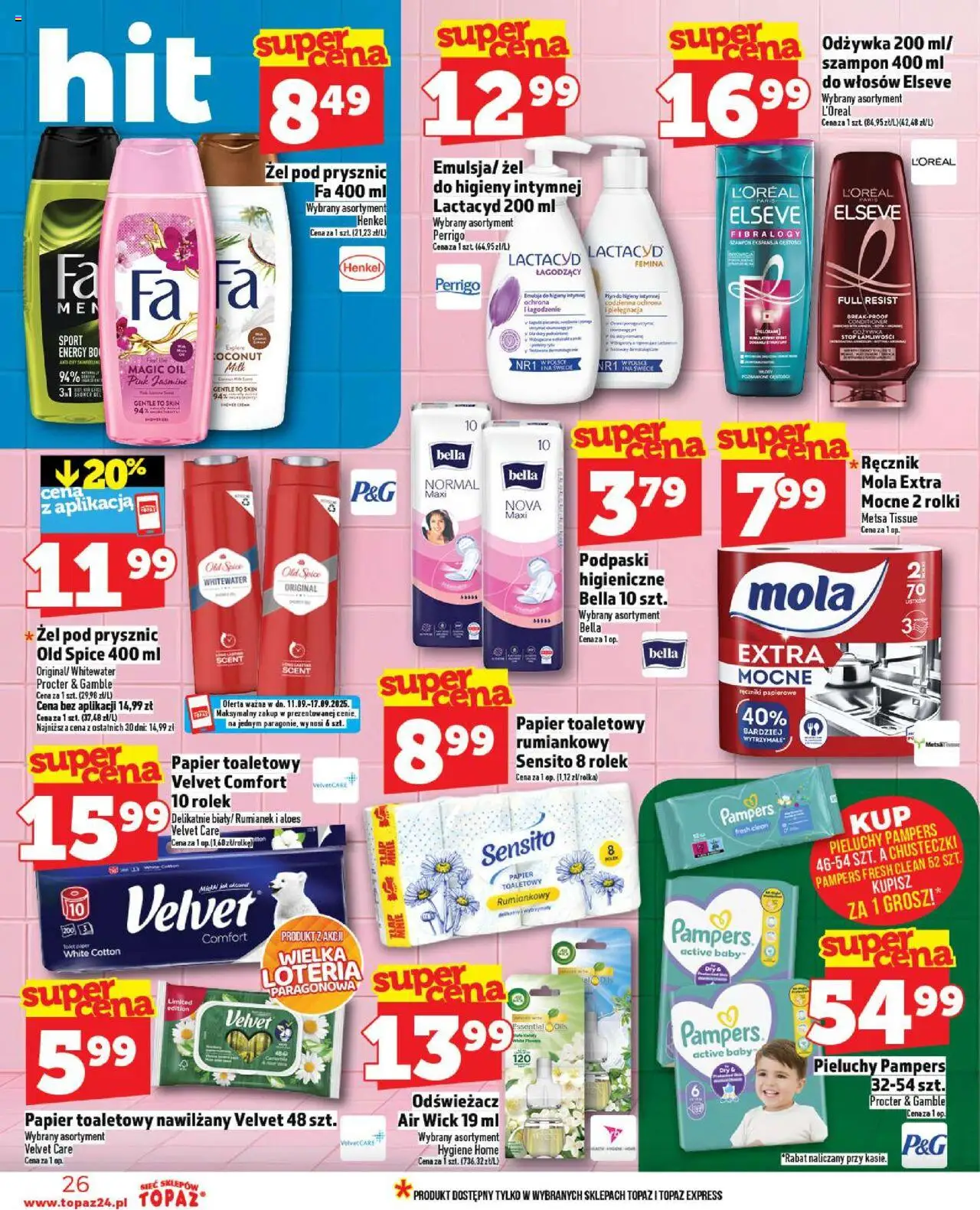 Topaz Gazetka - Ceny małe na stałe od 11.09.2025 | Strona: 26 | Produkty: Odświeżacz, Aloes, Podpaski, Prysznic