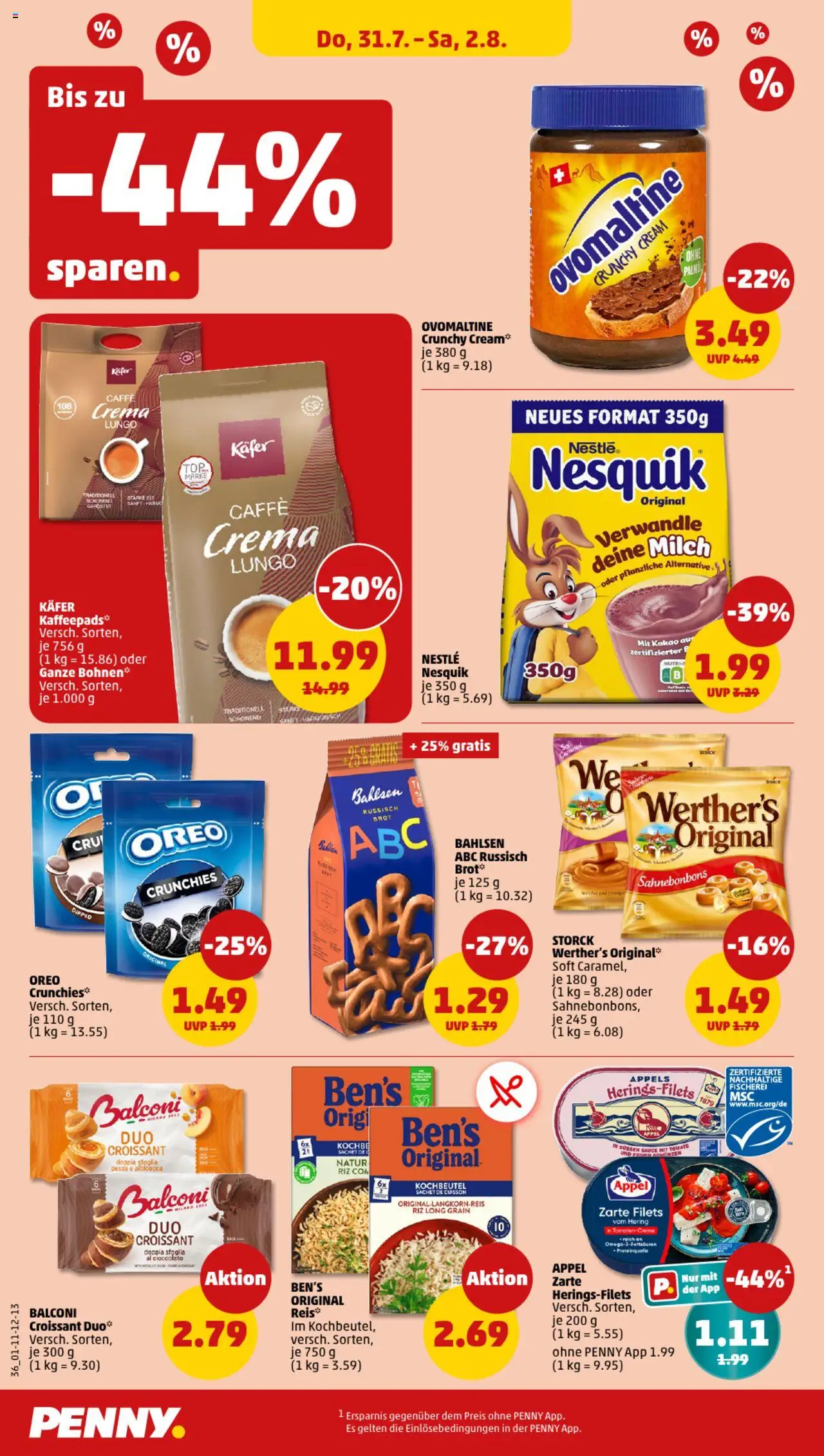 Penny Prospekt 	 - gültig ab dem 28.07.2025 | Seite: 36 | Produkte: Kaffeepads, Nesquik, Croissant, Brot