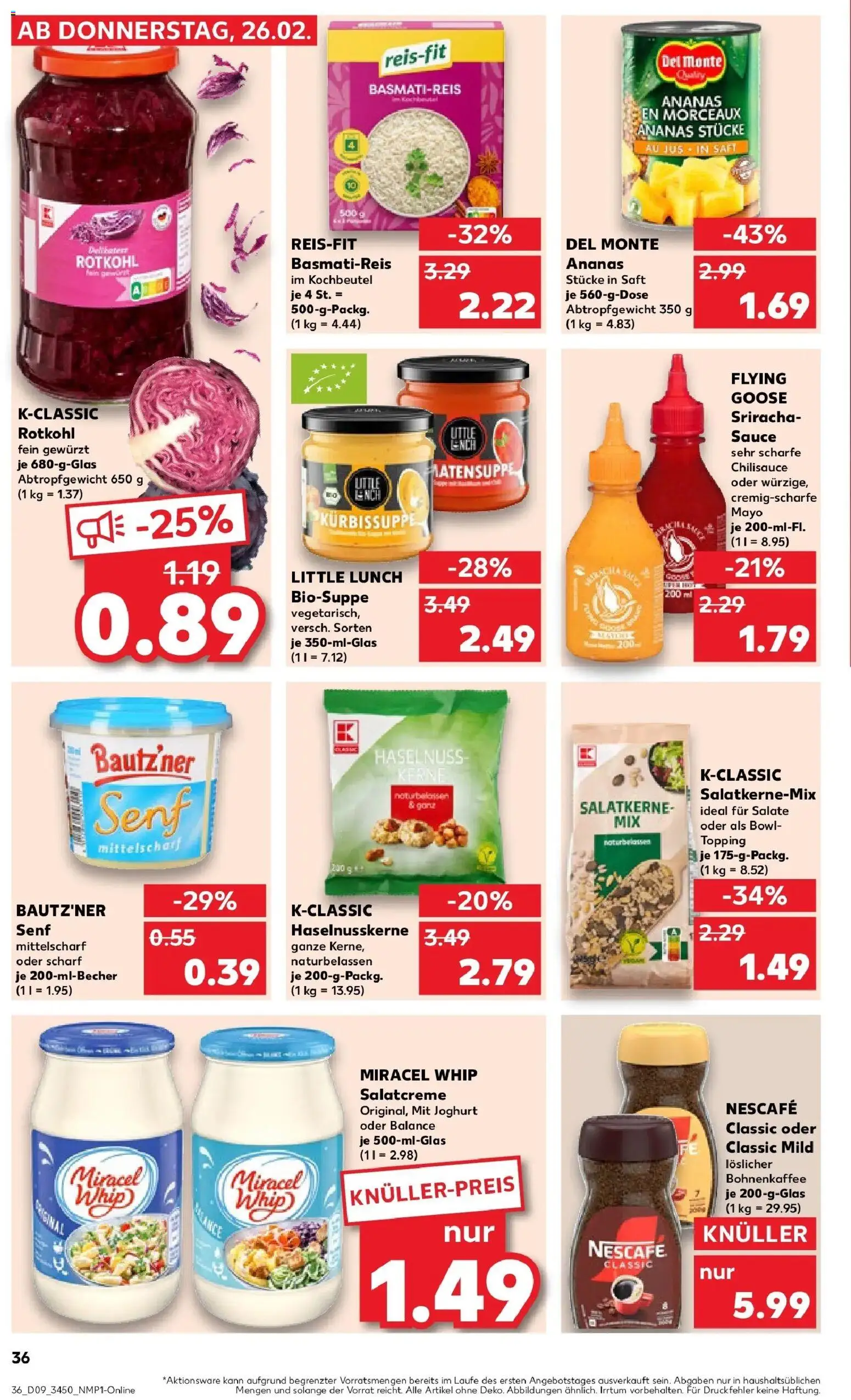 Kaufland prospekt Kamenz	 – gültig ab 26.02.2026 | Seite: 36 | Produkte: Nescafe, Basmatireis, Rotkohl, Miracel whip