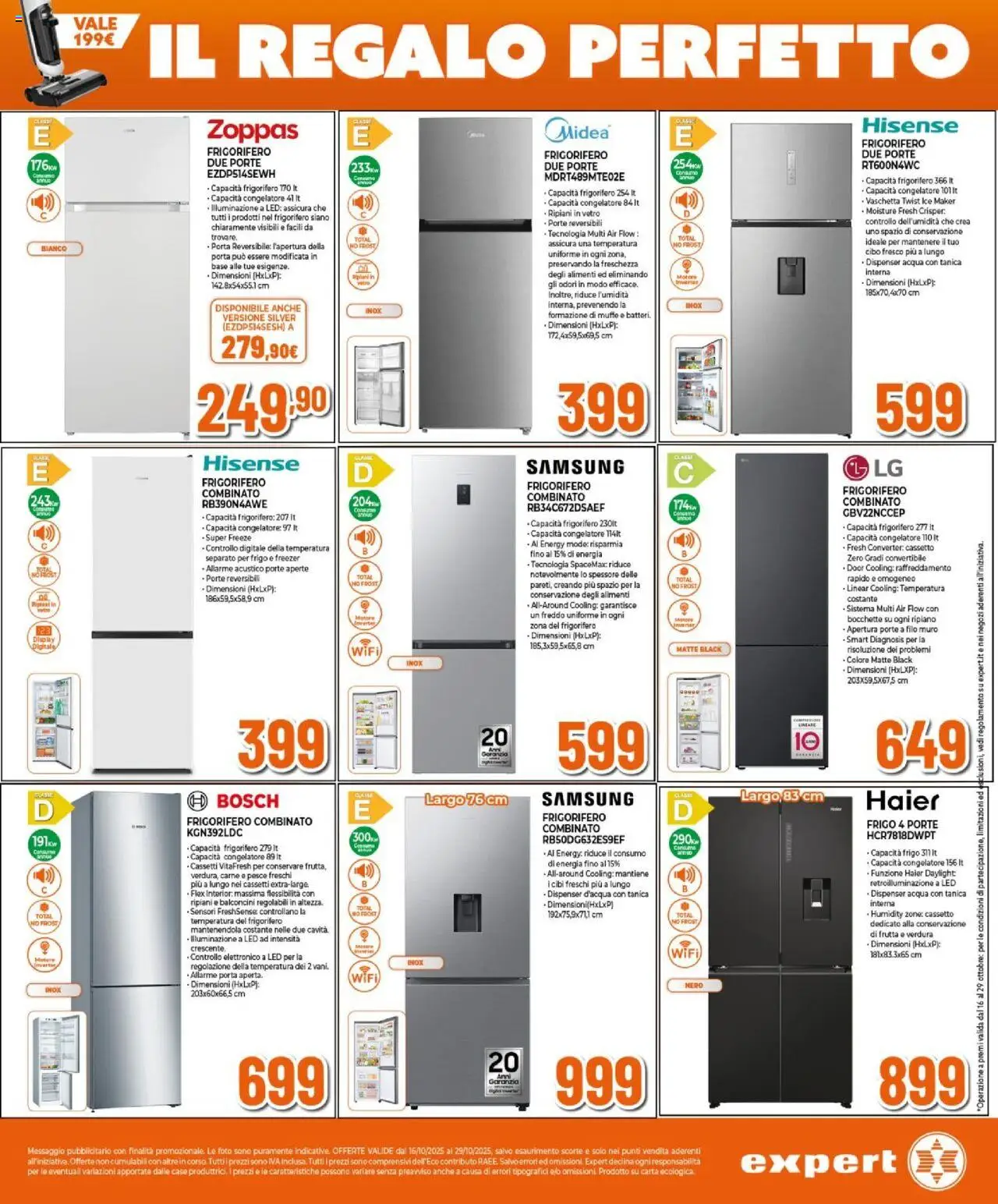 Volantino Expert del 16.10.2025 | Pagina: 4 | Prodotti: Acqua, Freezer, Tanica, Frigorifero combinato