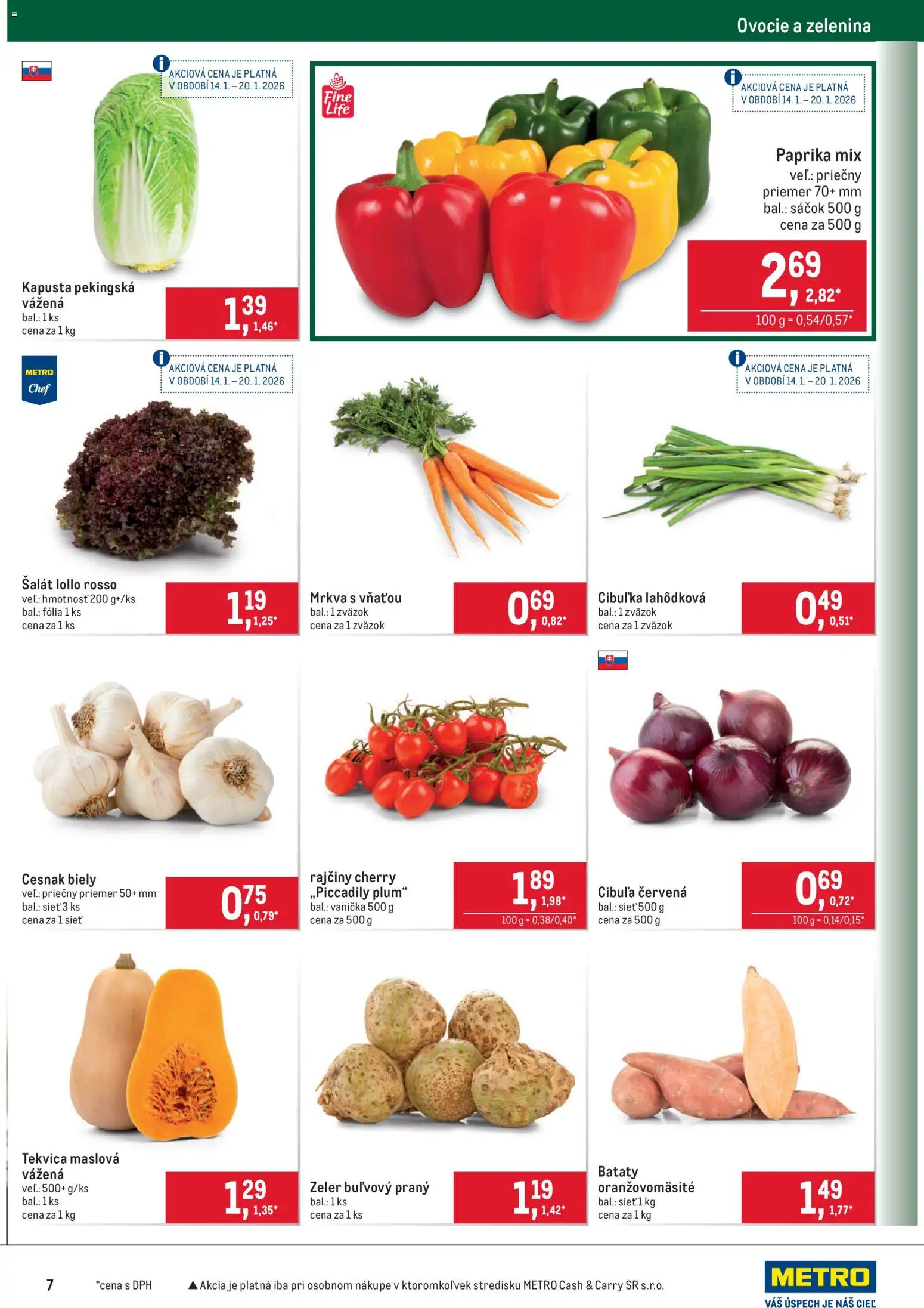 Nové Metro akcie – leták je platný od 14.01.2026 | Strana: 7 | Produkty: Kapusta, Šalát, Batáty, Ovocie