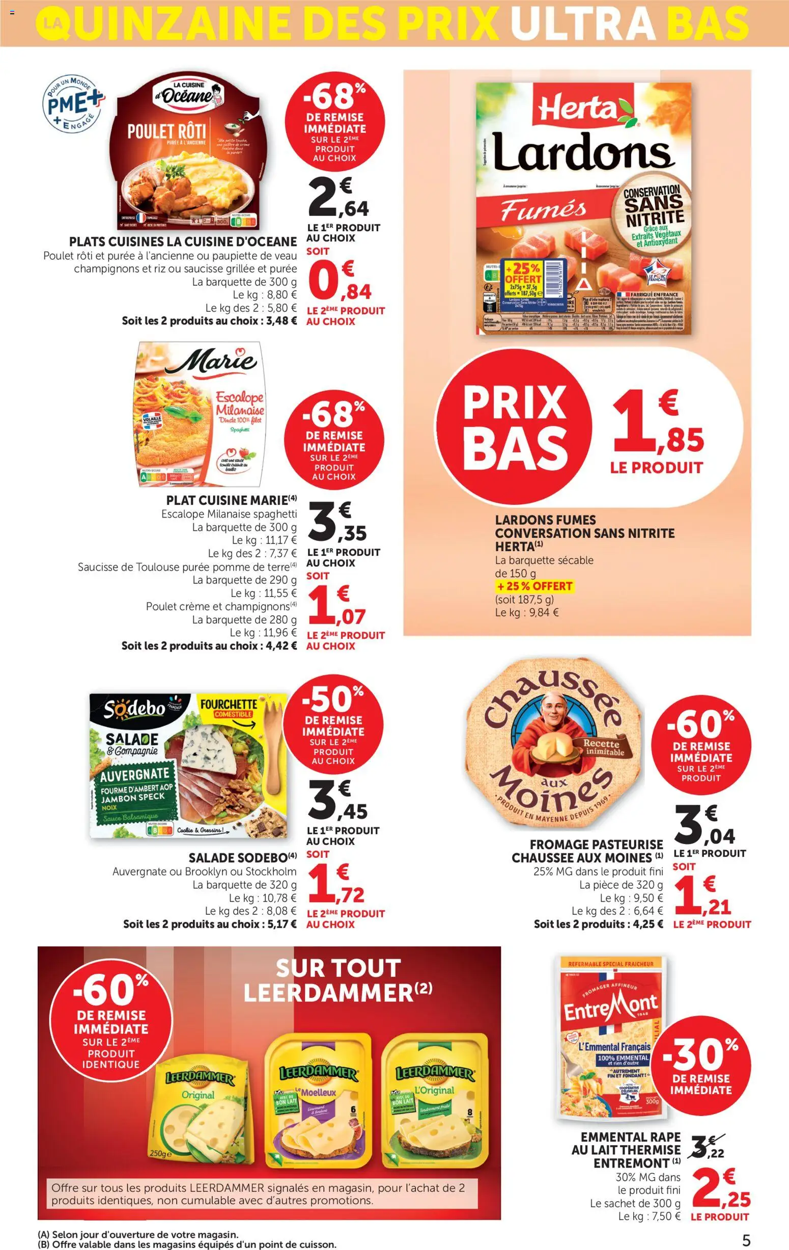 {H1} | Page: 5 | Produits: Salade, Lardons, Saucisse, Crème