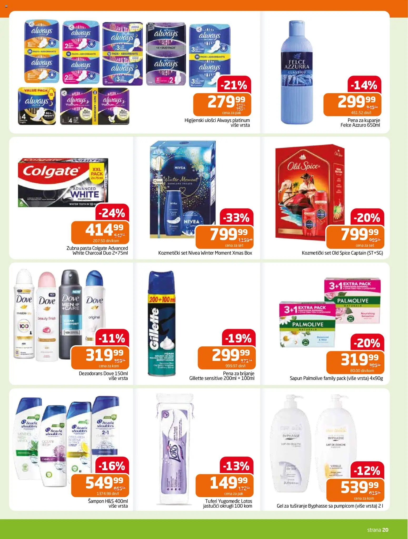 Gomex katalog - važi od 19.11.2025 | Strana: 20 | Proizvode: Gillette, Finish, Palmolive, Pena za kupanje