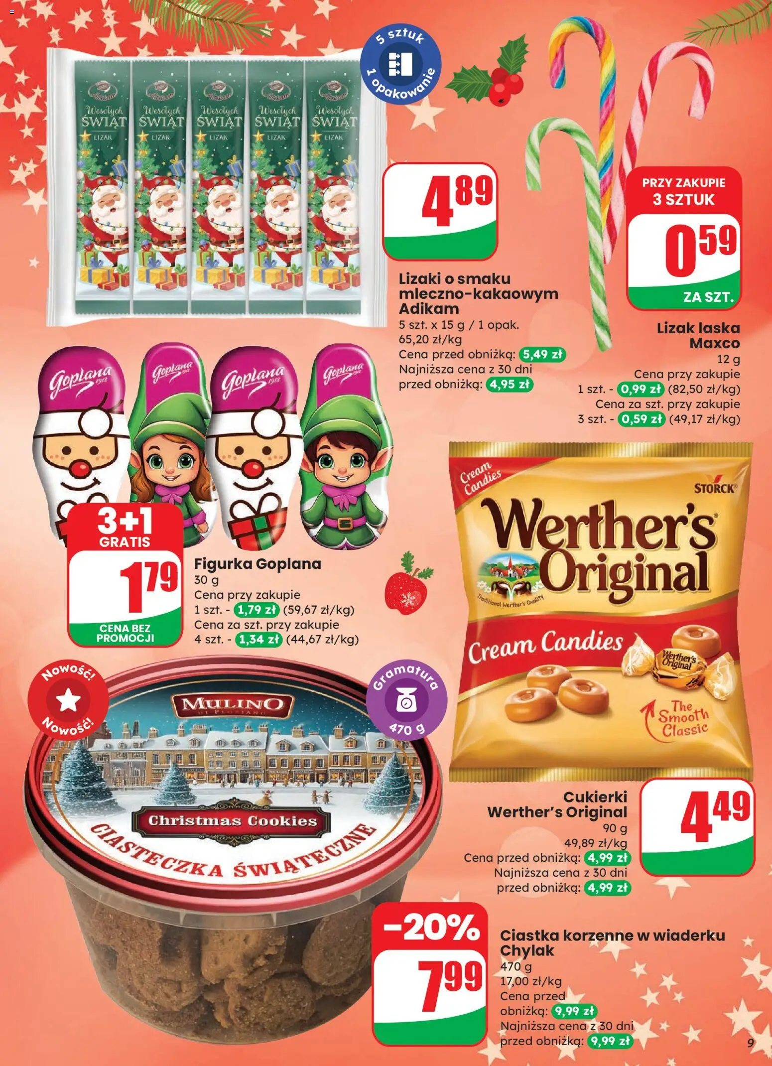 Dino Gazetka od 12.11.2025 | Strona: 9 | Produkty: Lizaki, Ciastka korzenne, Cukierki, Ciasteczka