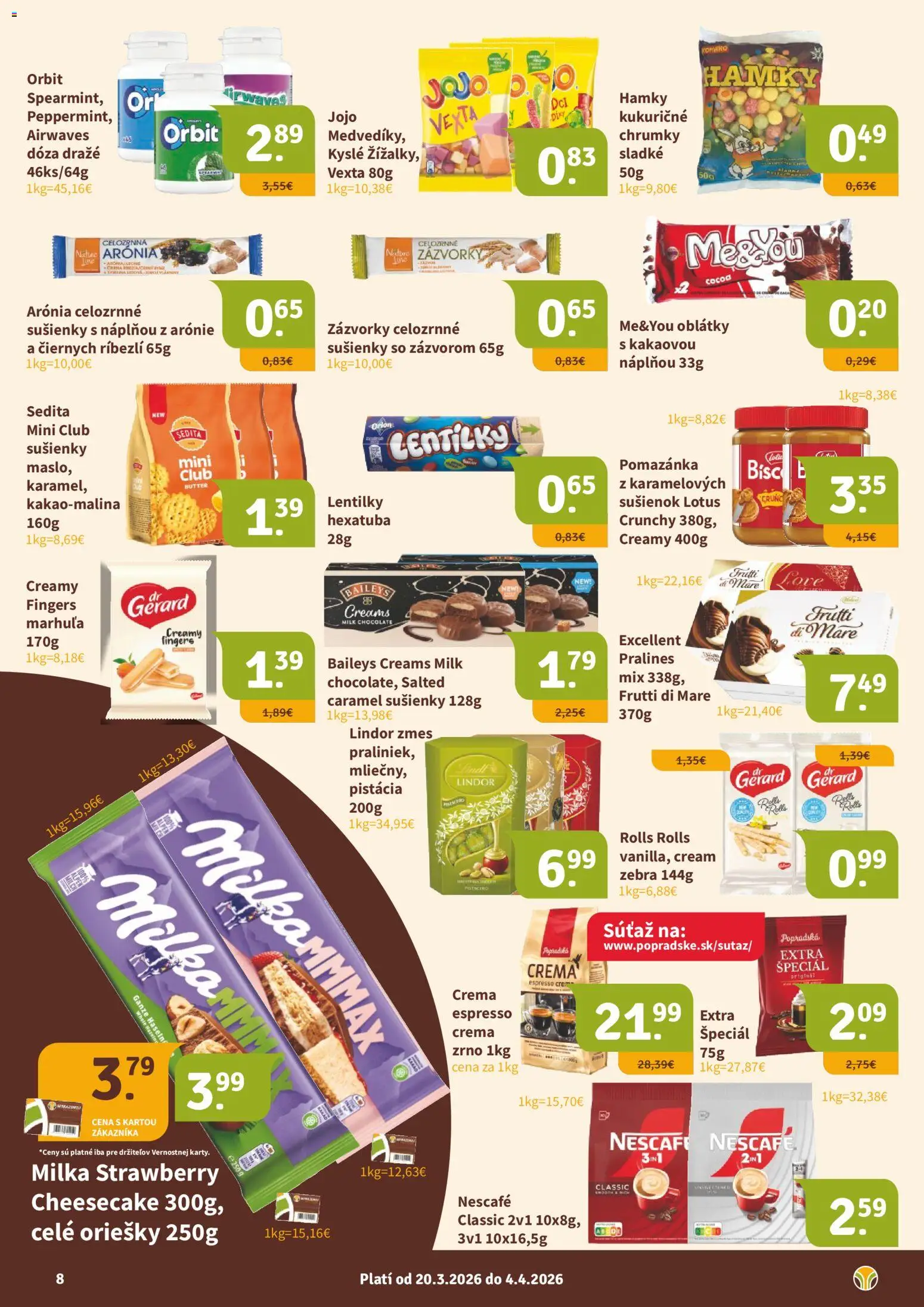 Nové Nitrazdroj akcie – leták je platný od 20.03.2026 | Strana: 8 | Produkty: Lindor, Milka, Baileys, Kakao