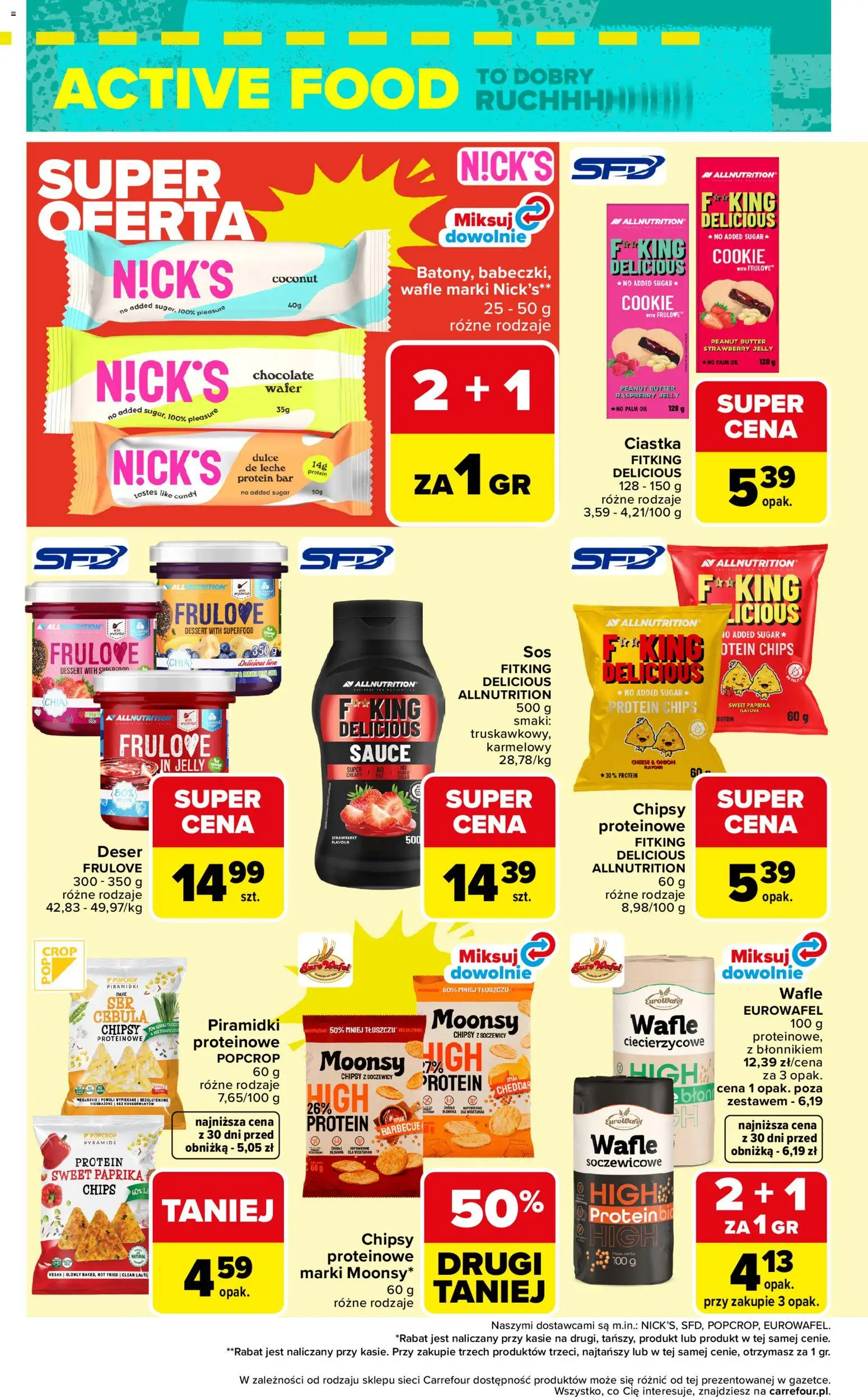 Carrefour gazetka - Active food to dobry ruch od 07.04.2026 | Strona: 4 | Produkty: Chipsy, Wafle, Ciastka, Cheddar
