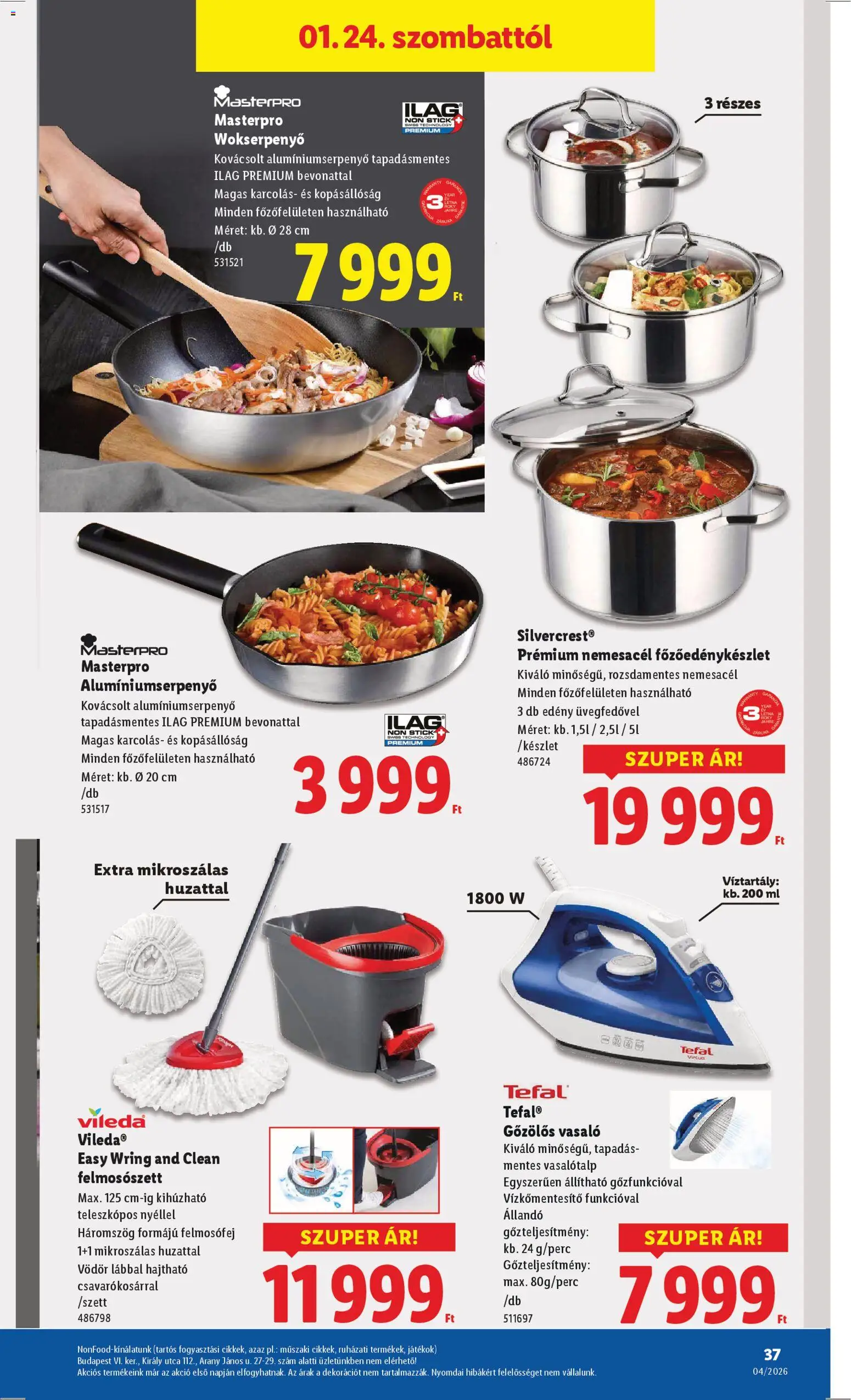 Lidl akciós ujság - amely érvényes a következő dátumtól: 22.01.2026 | Oldal: 37 | Termékek: Tefal, Vasaló, Felmosófej, Vileda