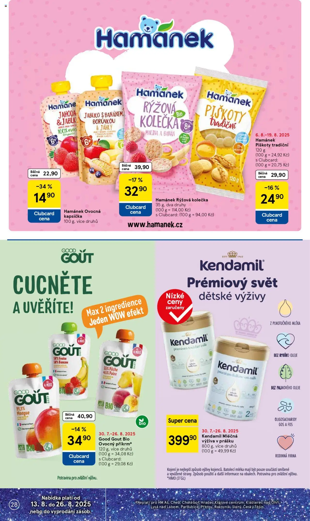Tesco leták - Hypermarket od 13.08.2025 | Strana: 28 | Produkty: Oleje, Ovocná kapsička, Hamánek, Mléčná výživa