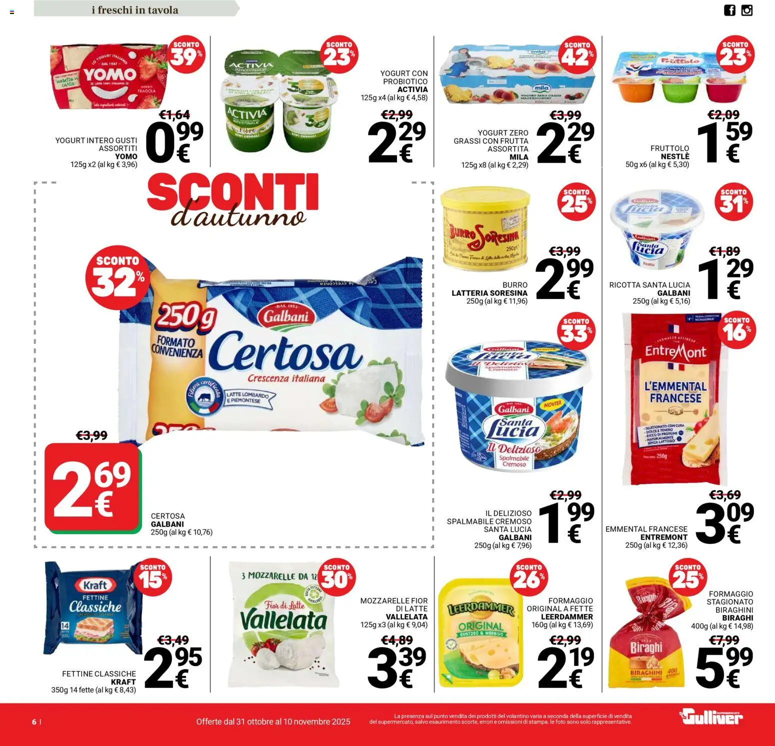 Volantino Gulliver del 31.10.2025 | Pagina: 6 | Prodotti: Latte, Formaggio, Ricotta, Emmental