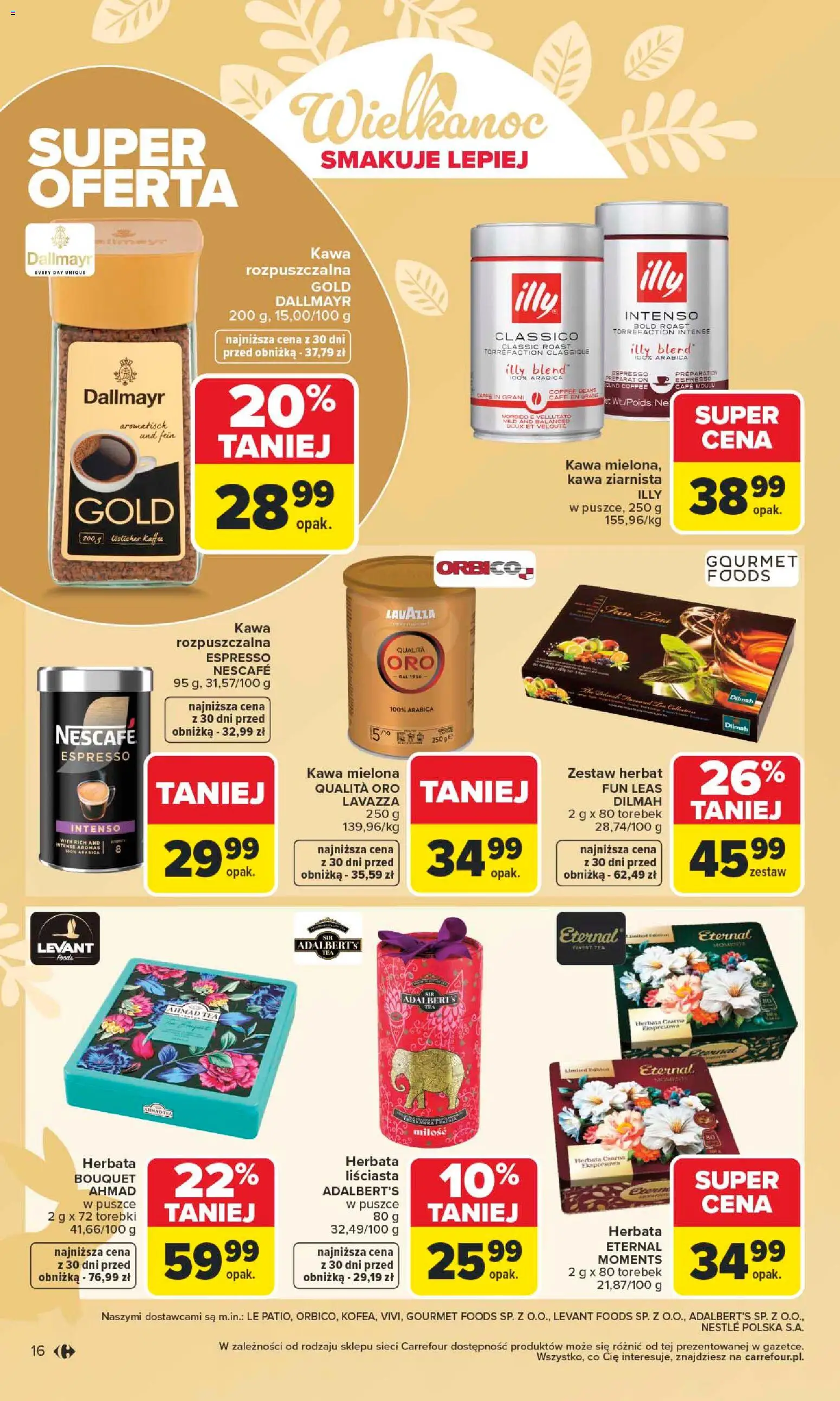 Carrefour gazetka - Wielkanoc smakuje lepiej od 16.03.2026 | Strona: 16 | Produkty: Nescafe, Kawa ziarnista, Kawa, Torebki