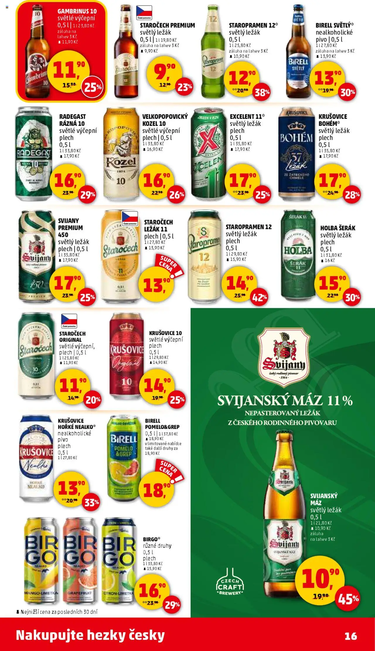 Penny Market leták - Čtvrtečník od 25.09.2025 | Strana: 16 | Produkty: Pivo, Nealkoholické pivo, Radegast, Krušovice