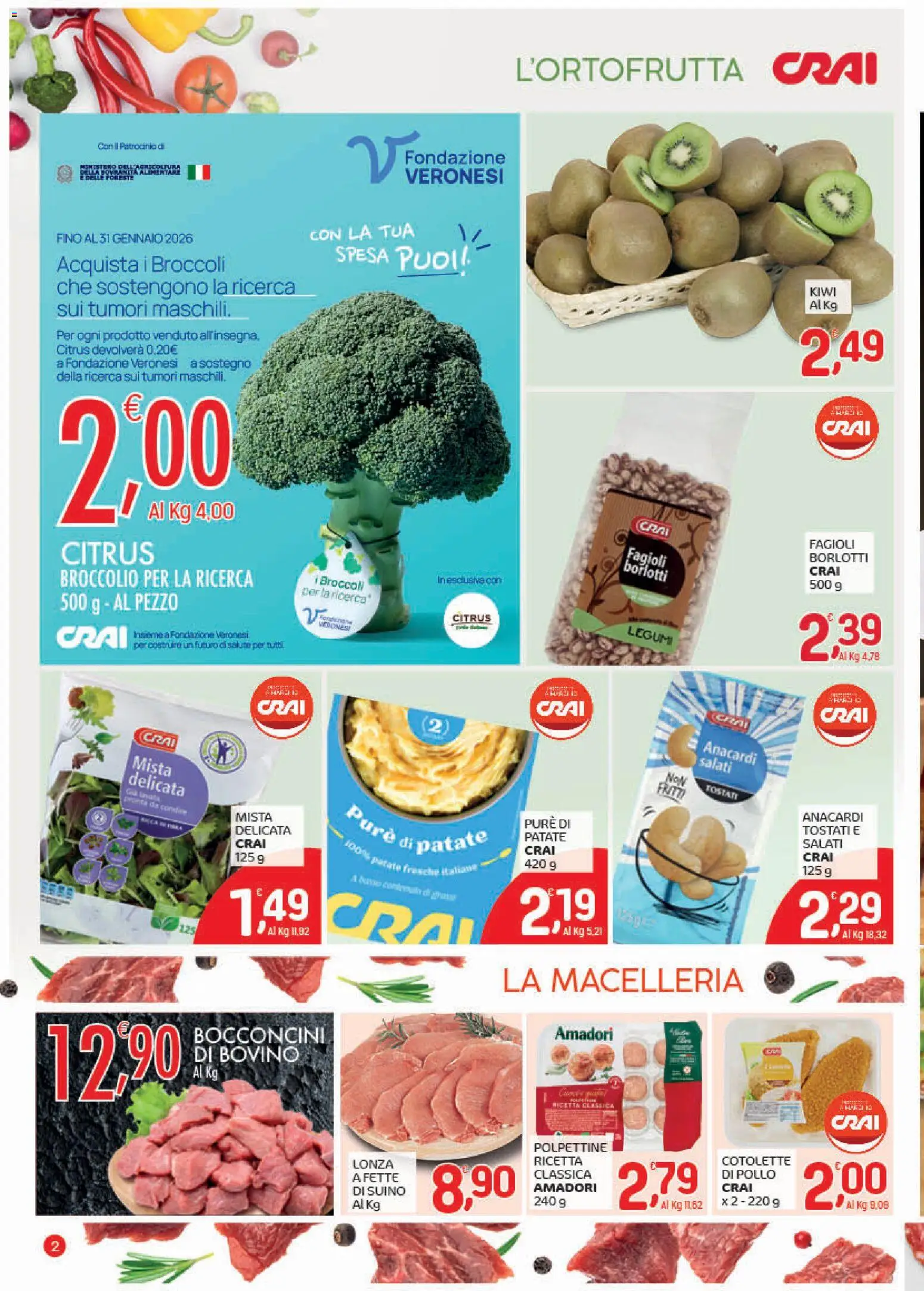 Volantino CRAI del 22.01.2026 | Pagina: 2 | Prodotti: Legumi, Pollo, Suino, Broccoli