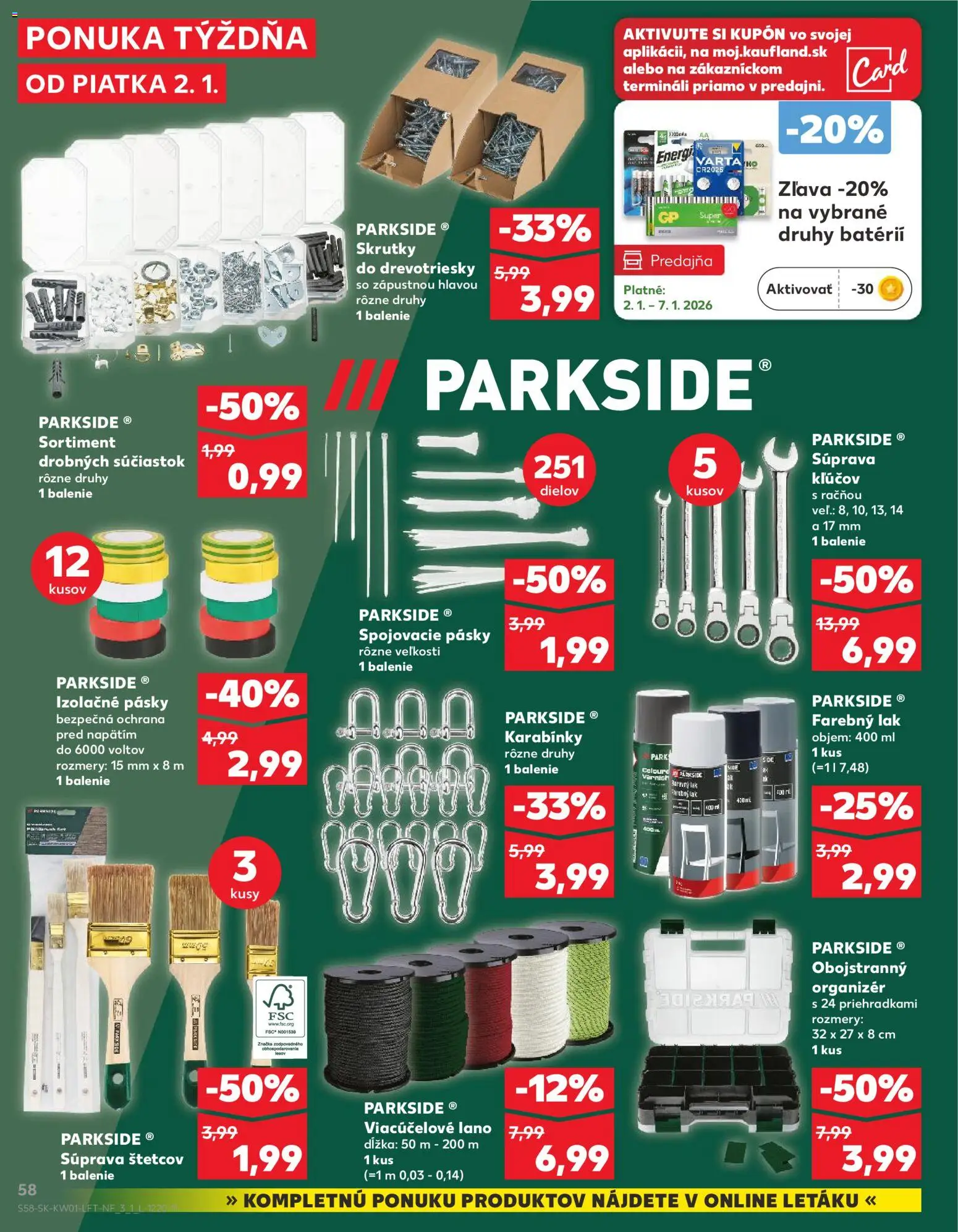 Kaufland SK akciós ujság - amely érvényes a következő dátumtól: 02.01.2026 | Oldal: 58 | Termékek: Parkside, Só