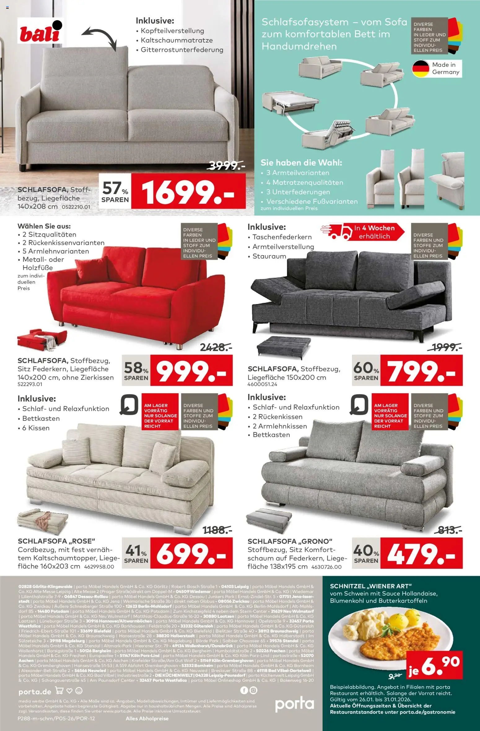 Porta! Prospekt Berlin – gültig ab 25.01.2026 | Seite: 12 | Produkte: Schlafsofa, Sofa, Liege, Schnitzel