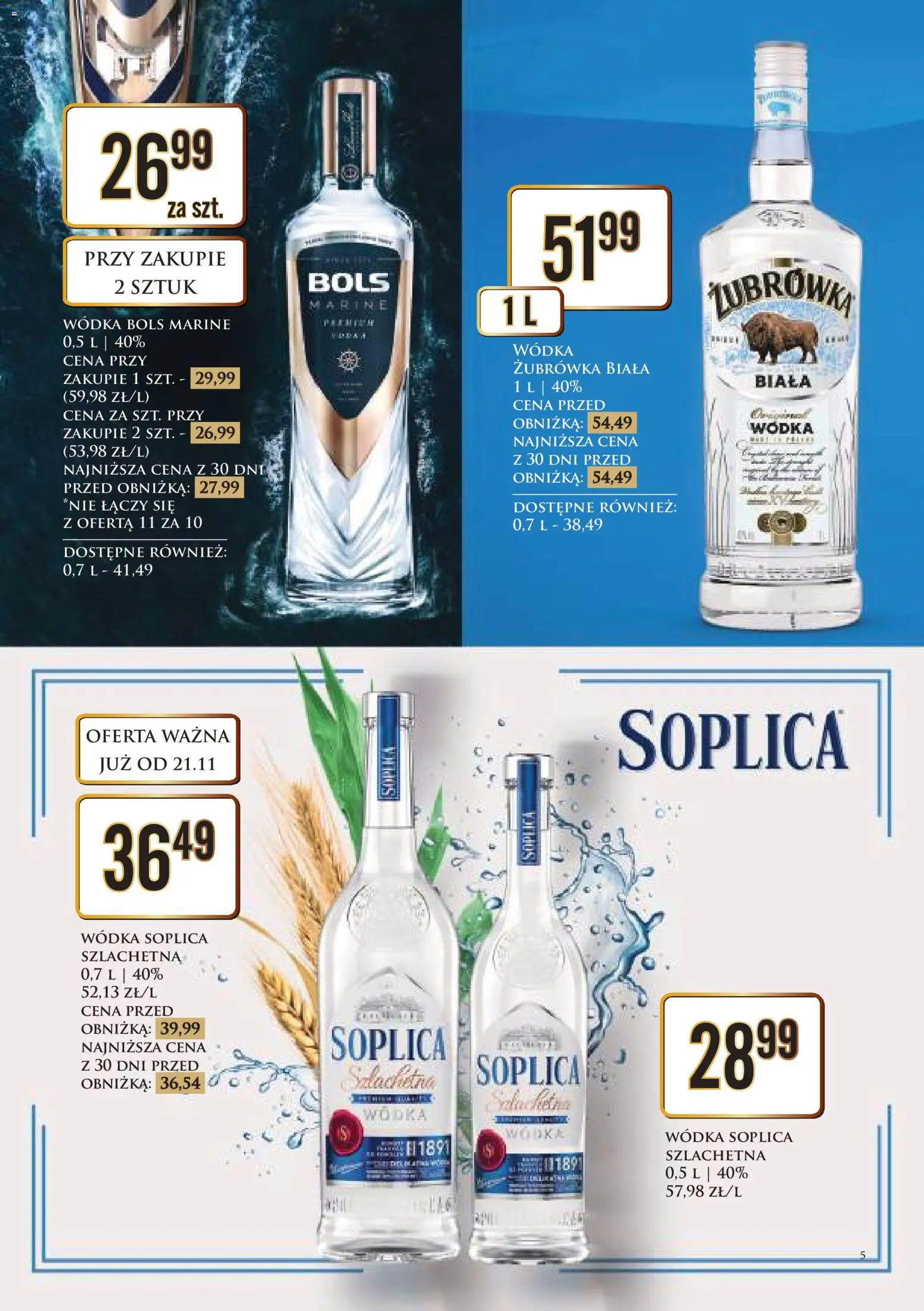 Dino Gazetka alkoholowa od 21.11.2025 | Strona: 5 | Produkty: Soplica wódka, Żubrówka, Vodka, Wódka