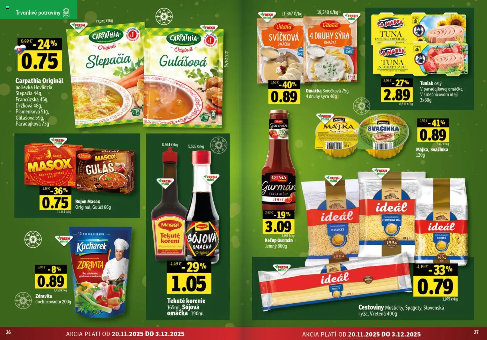 Nové Fresh akcie – leták je platný od 20.11.2025 | Strana: 14 | Produkty: Masox, Cestoviny, Korenie, Omáčka