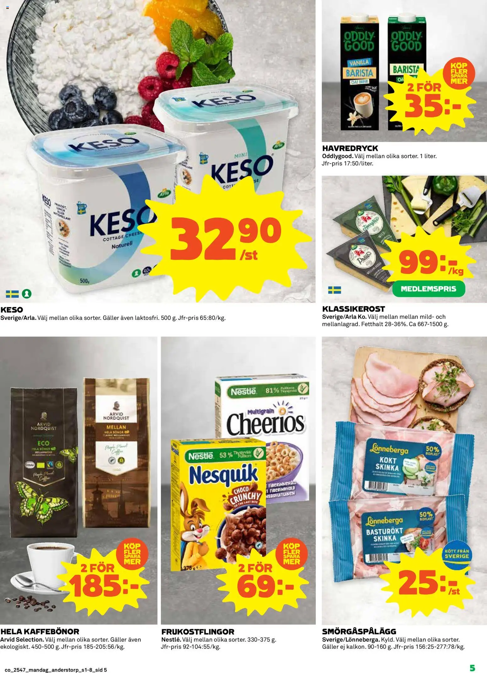 Coop reklamblad aktuell från 17.11.2025 | Sida: 5 | Produkter: Galler, Havredryck, Skinka, Keso