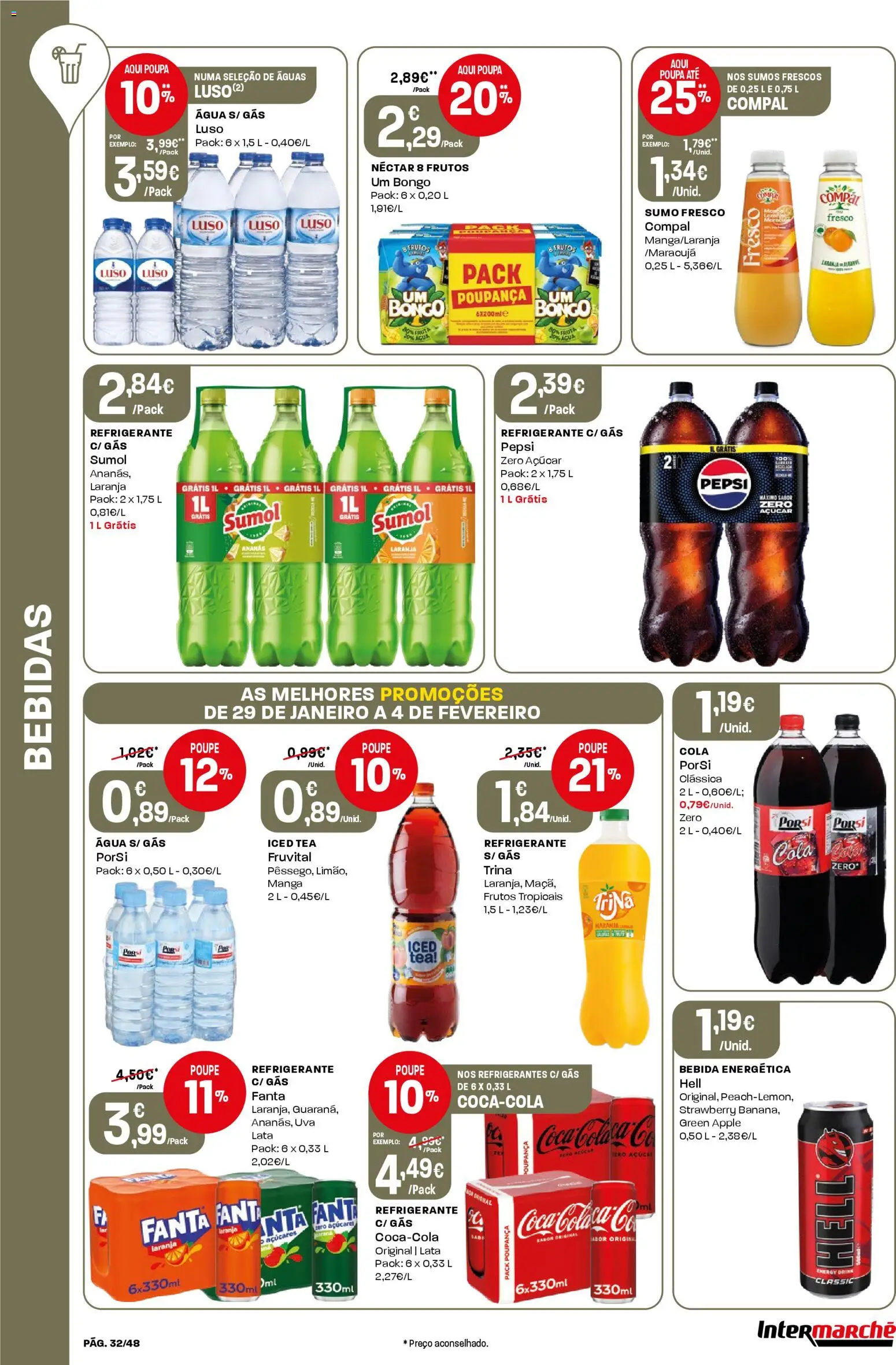 Intermarché folheto │ válido de 29.01.2026 | Página: 32 | Produtos: Agua, Refrigerante, Sumo, Bebida