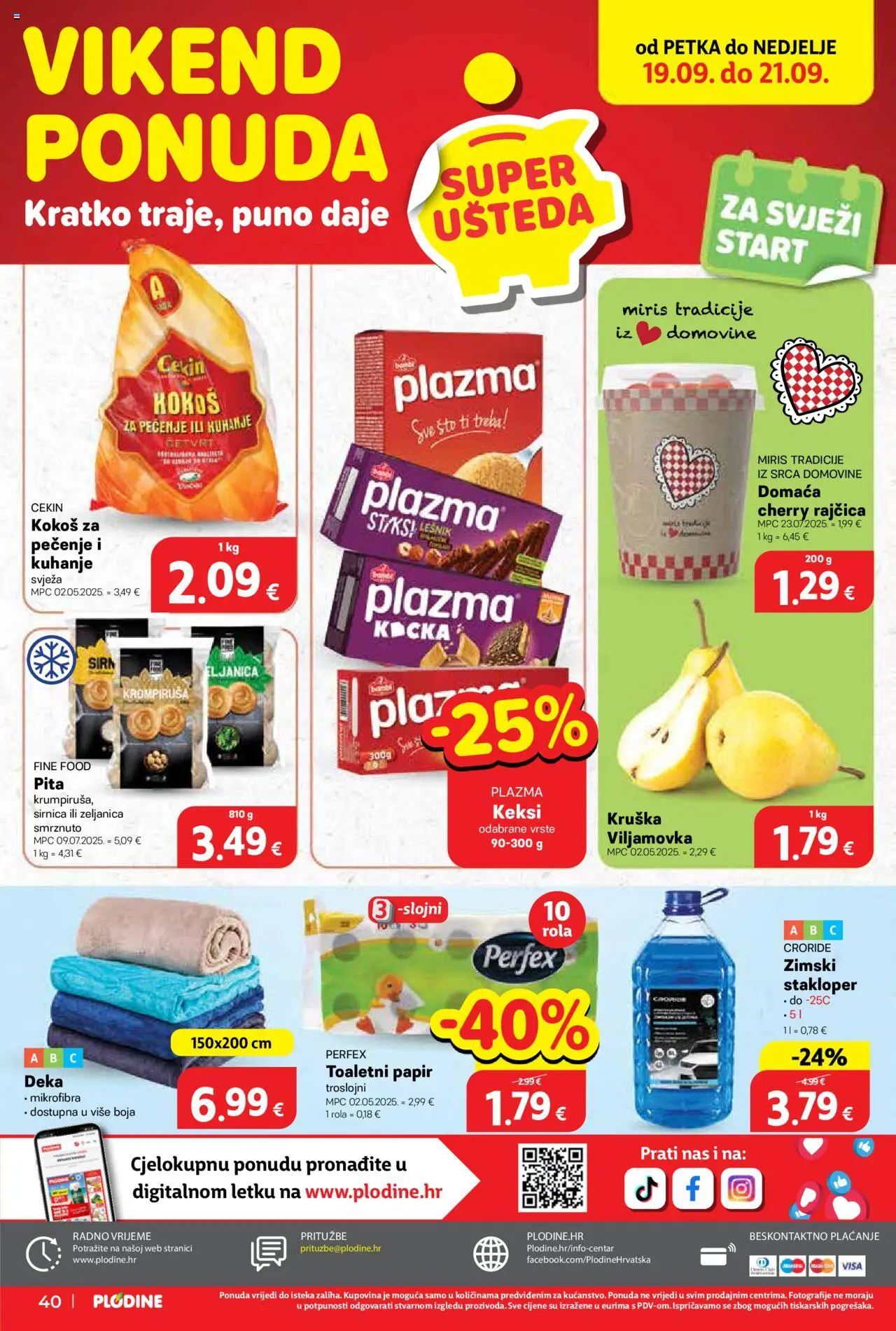 Plodine katalog | vrijedi od 17.09.2025 | Stranica: 40 | Proizvodi: Miris, Keksi, Toaletni papir, Rajčica