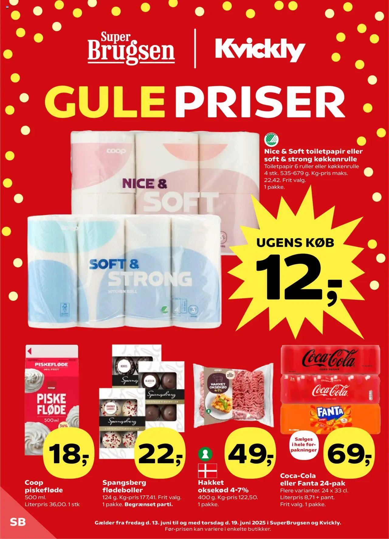 Super Brugsen Tilbudsavis gyldig fra 13.06.2025 | Side: 1 | Produkter: Coca Cola, Oksekød, Flødeboller, Cola