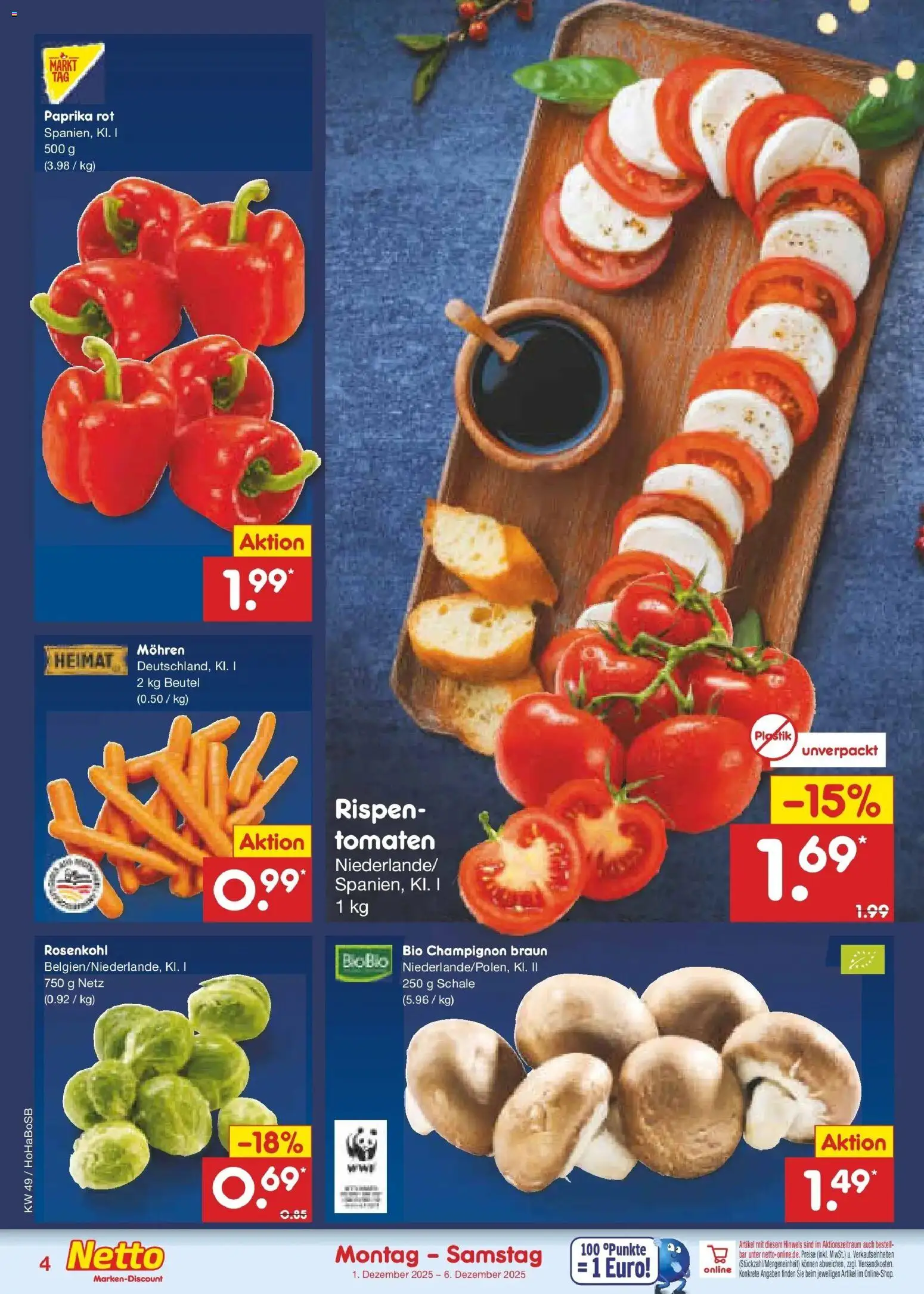Netto Marken-Discount prospekt Hannover	 – gültig ab 30.11.2025 | Seite: 4 | Produkte: Paprika rot, Tomaten, Mohren, Paprika